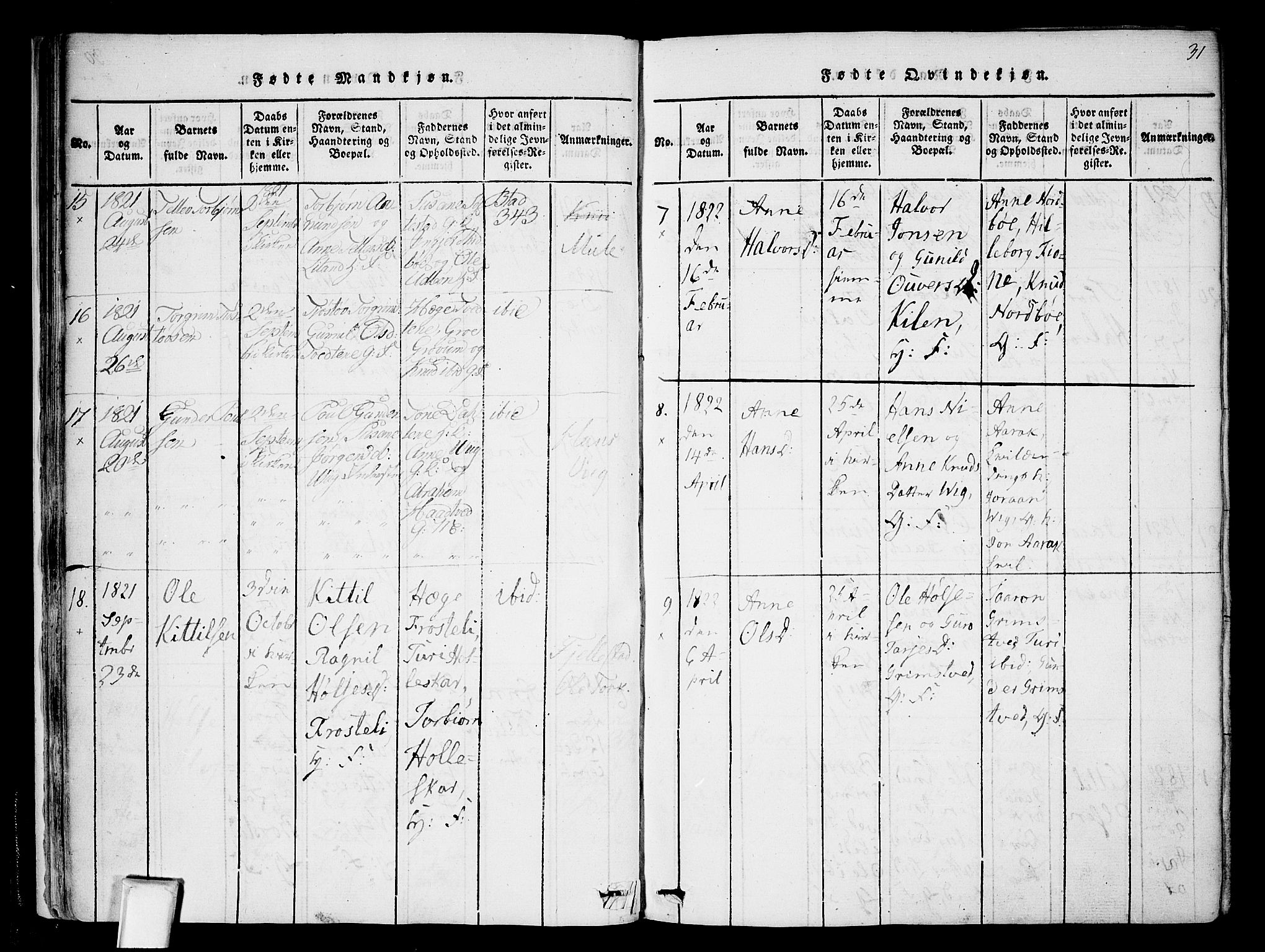 Nissedal kirkebøker, SAKO/A-288/F/Fa/L0002: Parish register (official) no. I 2, 1814-1845, p. 31