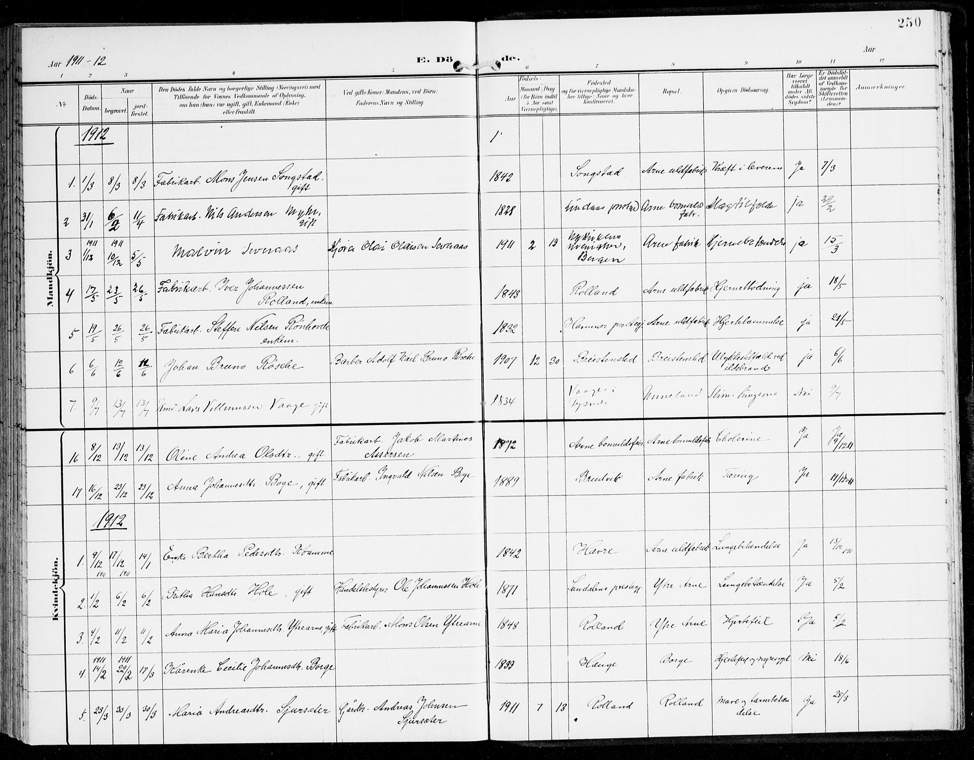 Haus sokneprestembete, AV/SAB-A-75601/H/Haa: Parish register (official) no. D 2, 1899-1912, p. 250