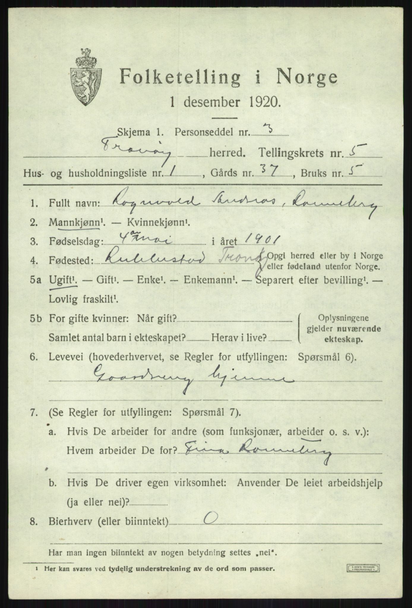 SATØ, 1920 census for Tranøy, 1920, p. 2349