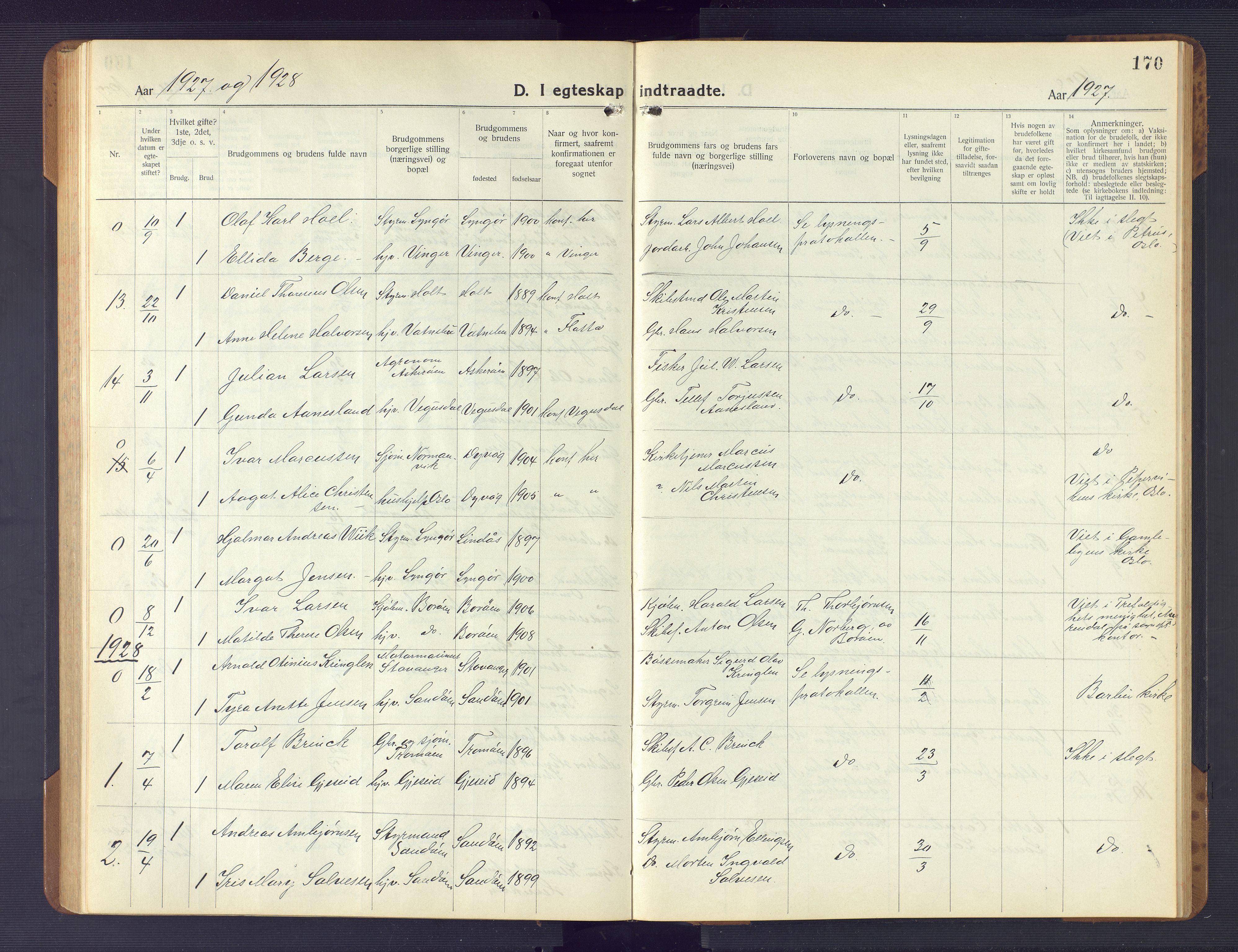 Dypvåg sokneprestkontor, AV/SAK-1111-0007/F/Fb/Fba/L0015: Parish register (copy) no. B 15, 1922-1949, p. 170