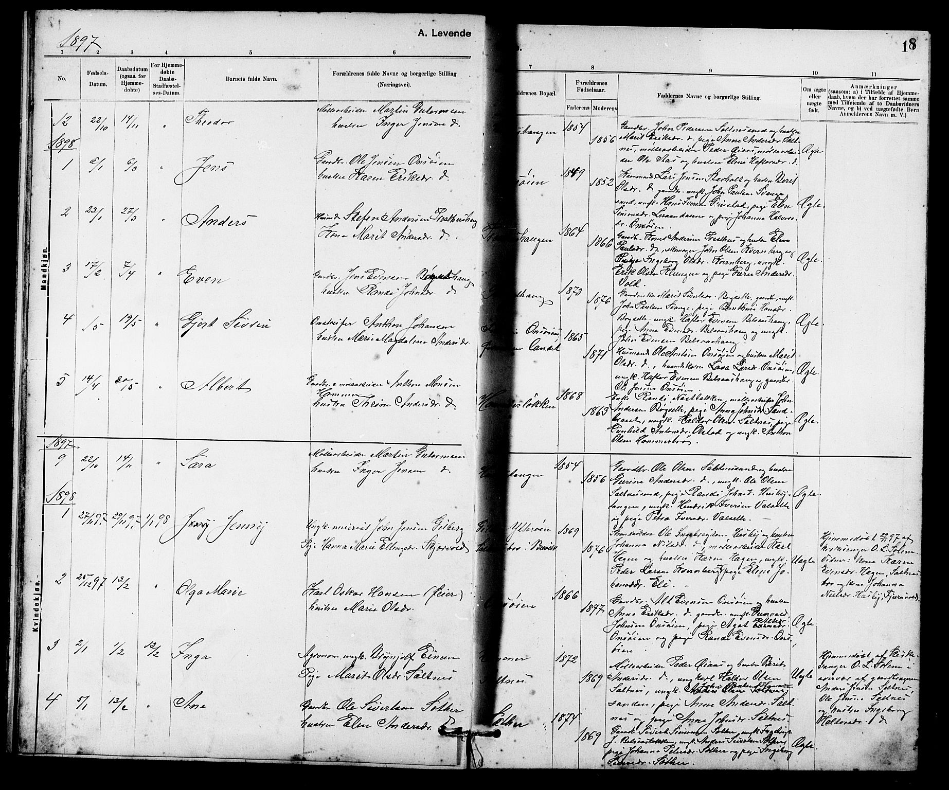 Ministerialprotokoller, klokkerbøker og fødselsregistre - Sør-Trøndelag, SAT/A-1456/666/L0790: Parish register (copy) no. 666C03, 1885-1908, p. 18