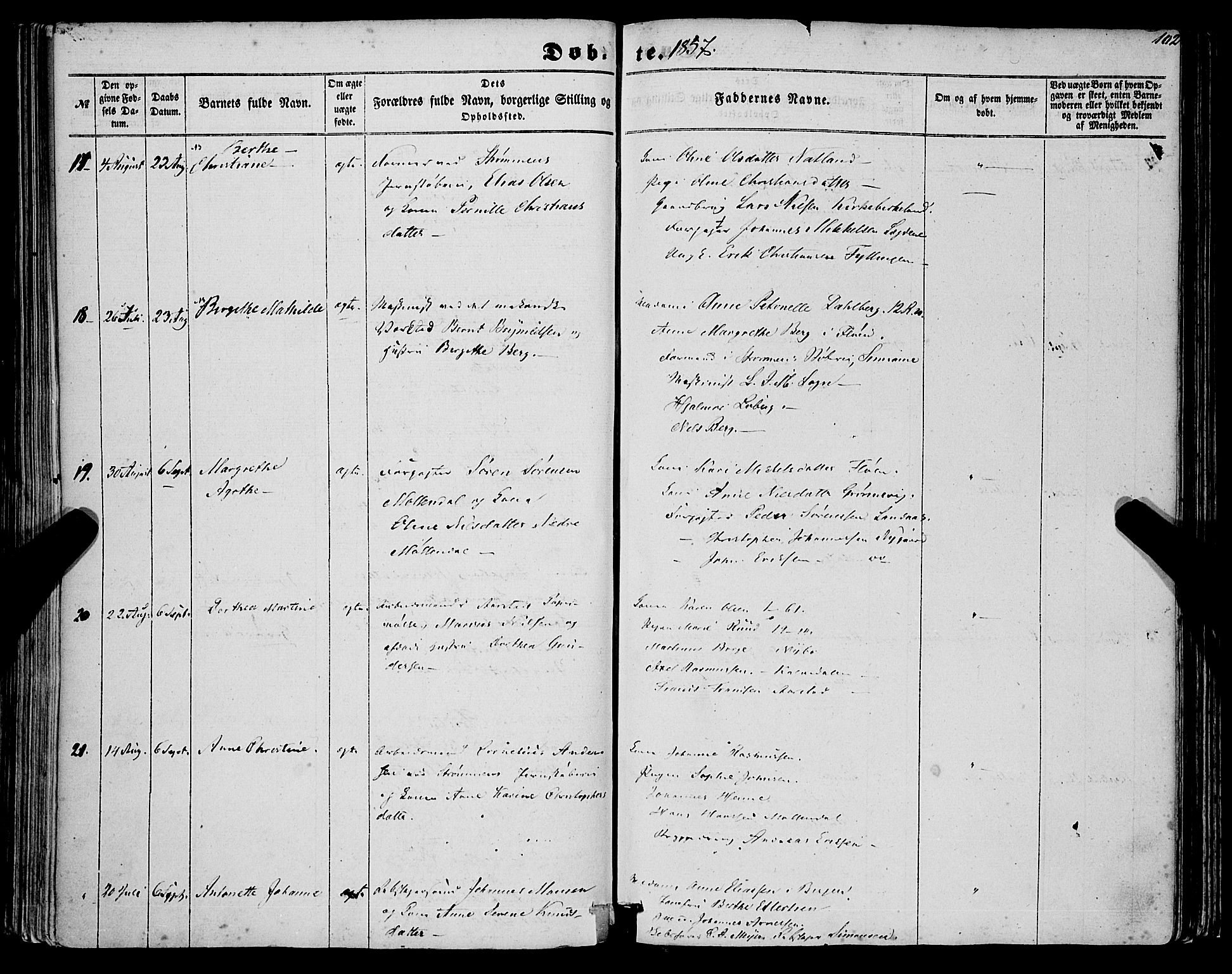 St. Jørgens hospital og Årstad sokneprestembete, AV/SAB-A-99934: Parish register (official) no. A 5, 1857-1869, p. 102