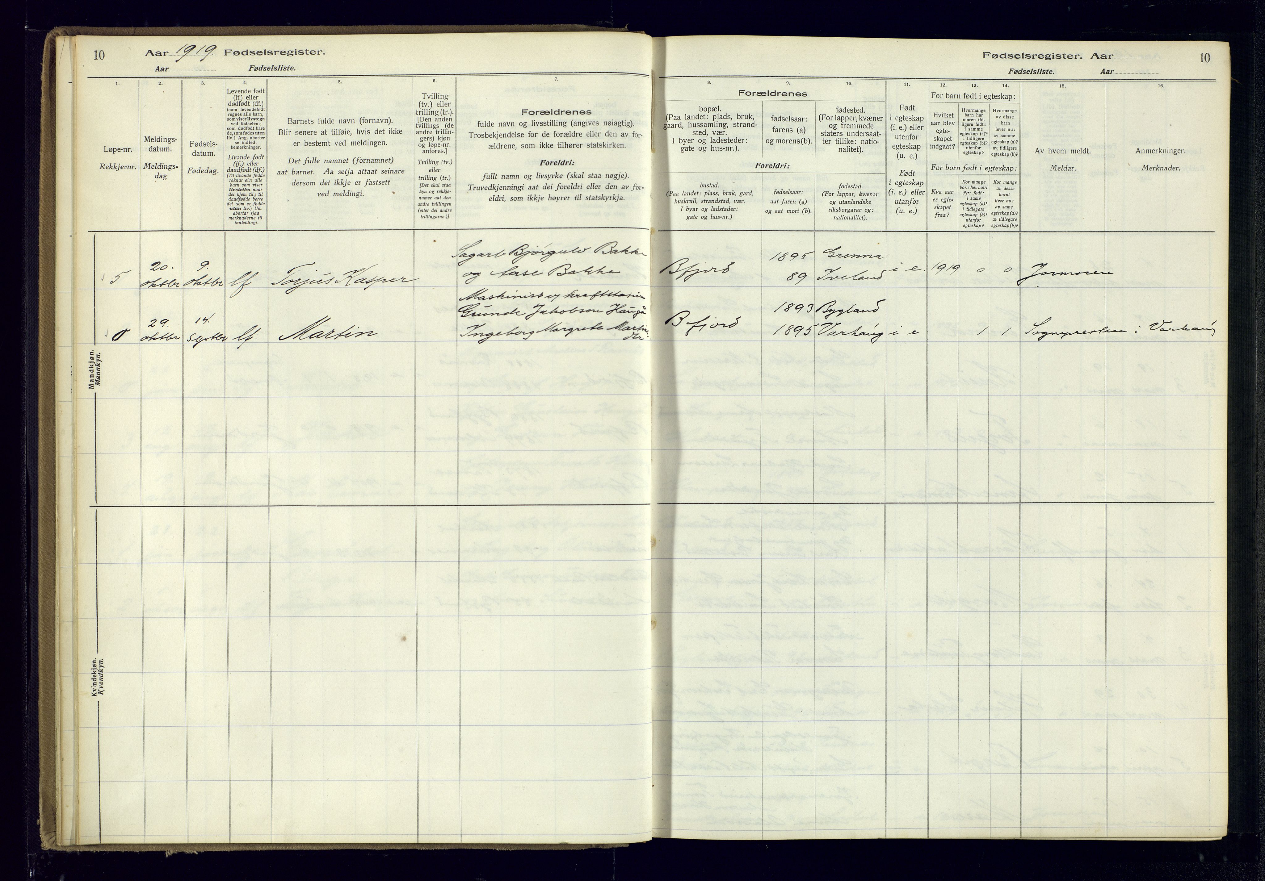 Bygland sokneprestkontor, AV/SAK-1111-0006/J/Ja/L0004: Birth register no. II.4.5, 1916-1983, p. 10