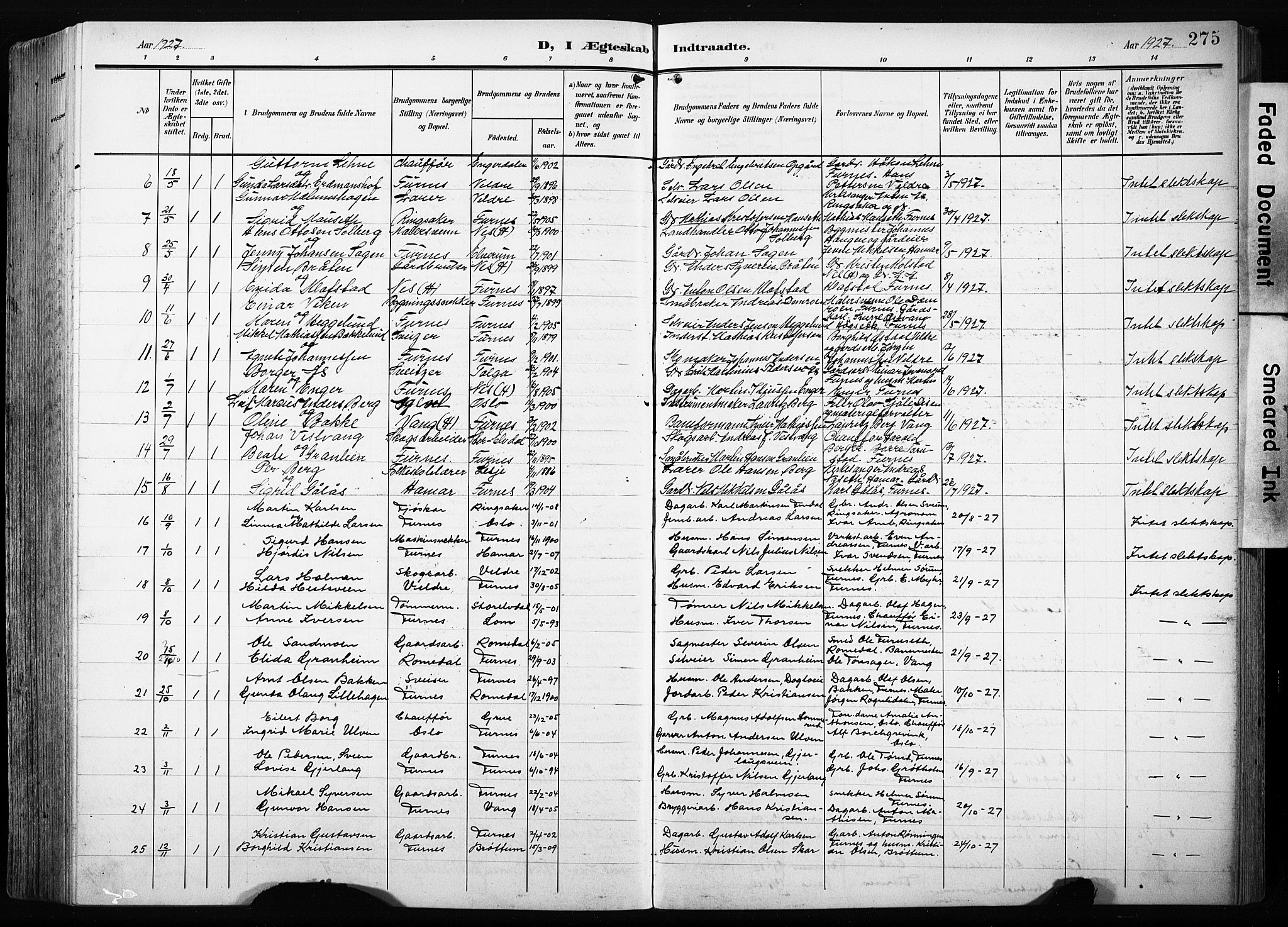 Furnes prestekontor, AV/SAH-PREST-012/L/La/L0001: Parish register (copy) no. 1, 1904-1933, p. 275