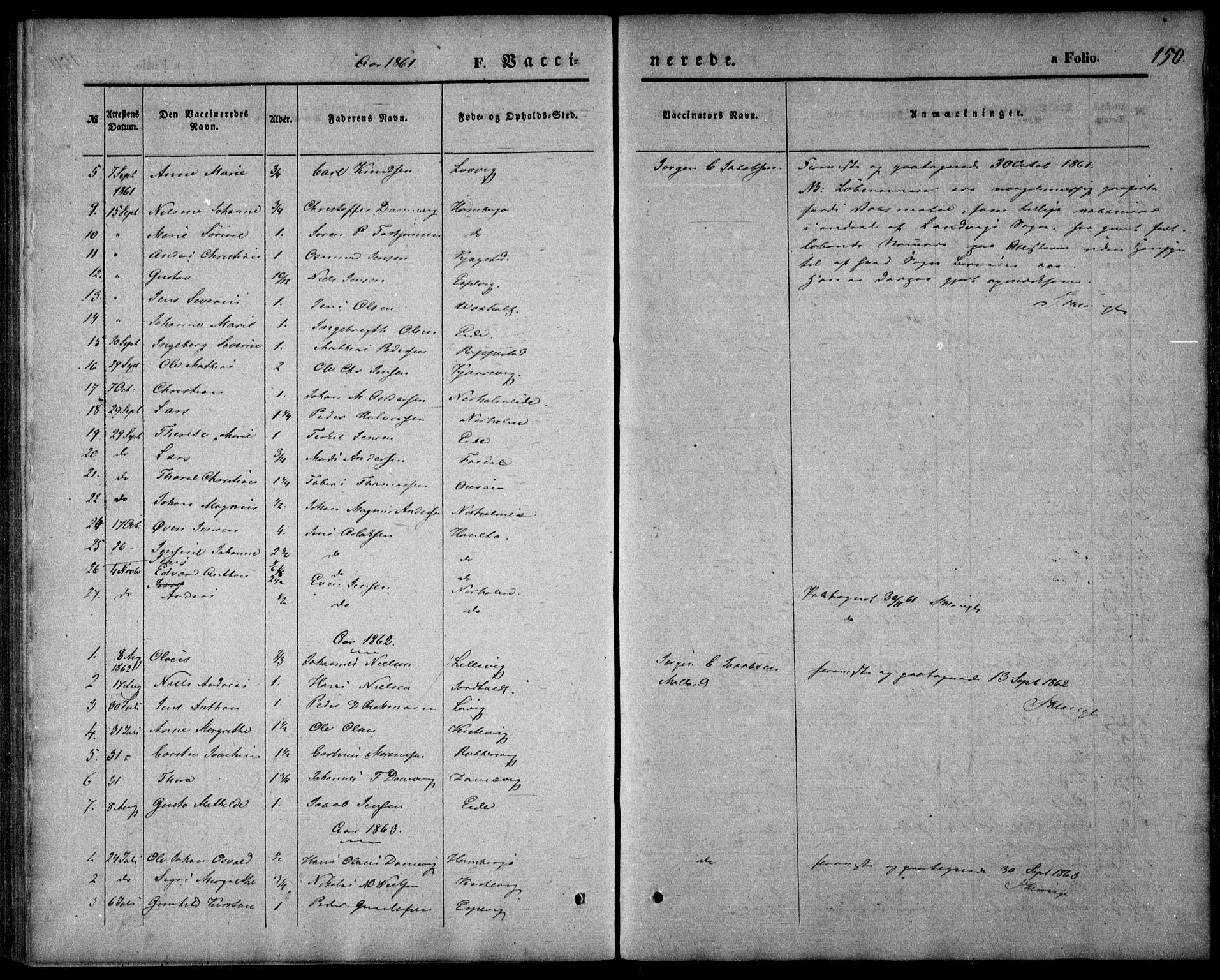 Hommedal sokneprestkontor, AV/SAK-1111-0023/F/Fa/Faa/L0002: Parish register (official) no. A 2, 1861-1884, p. 150