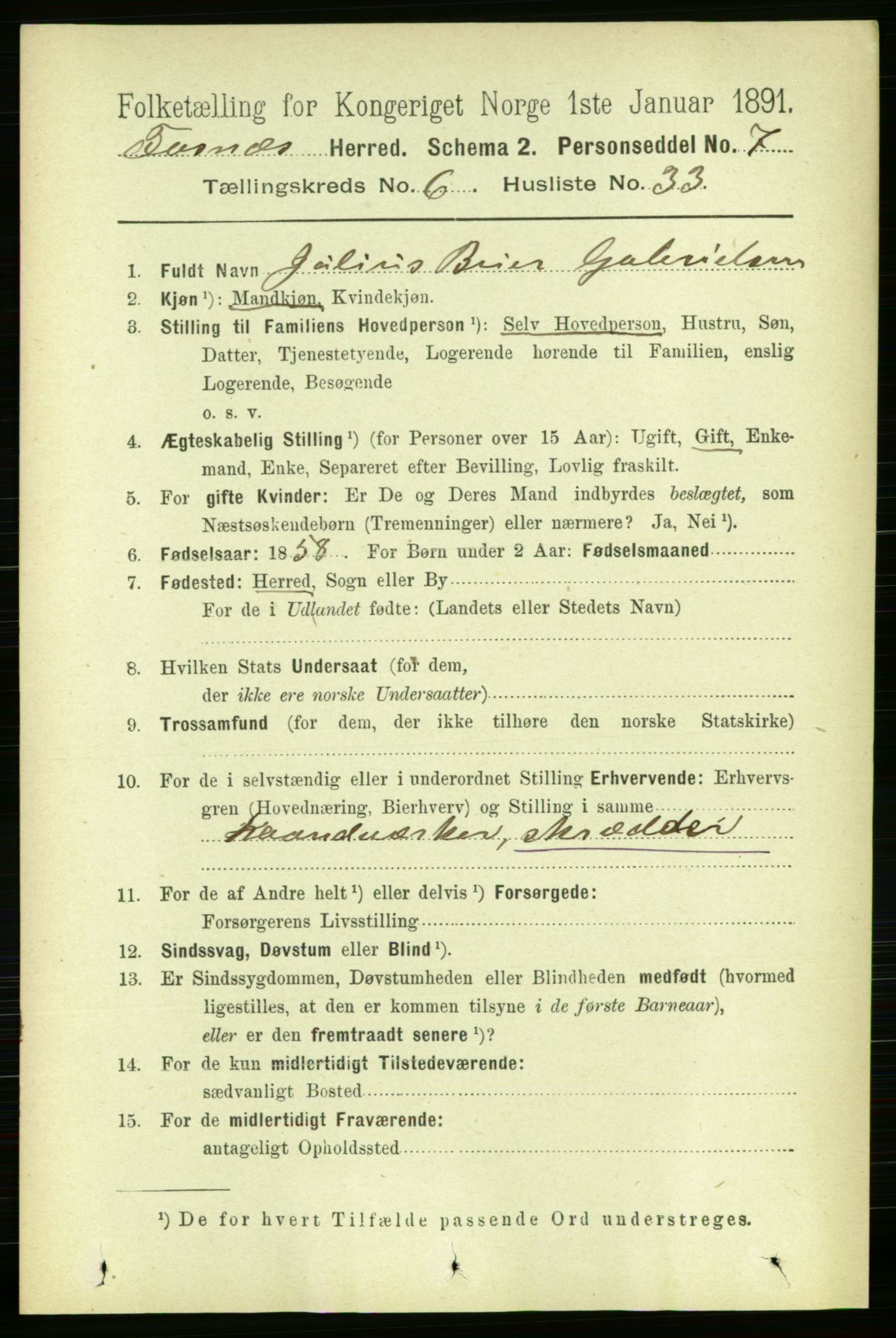 RA, 1891 census for 1748 Fosnes, 1891, p. 2975