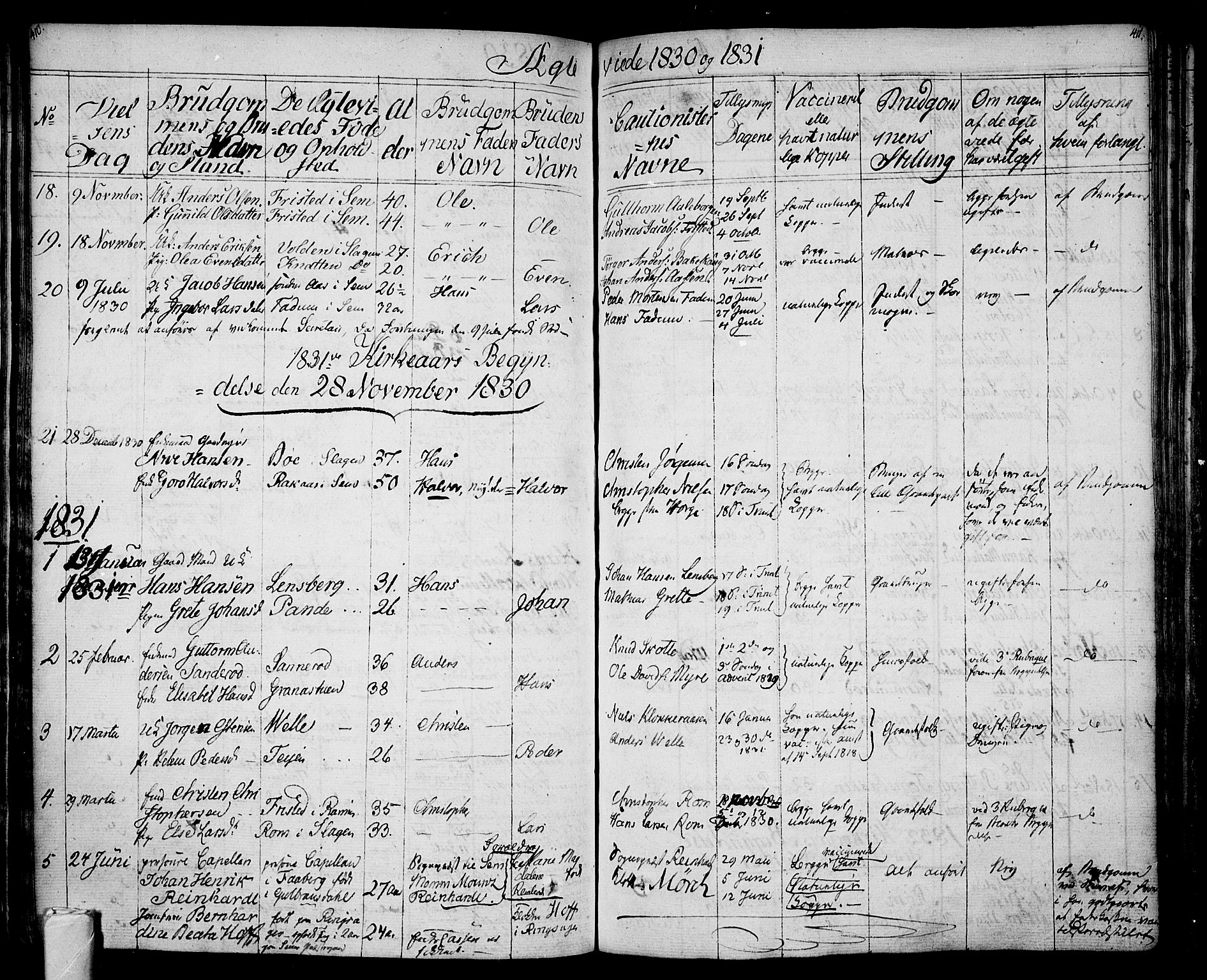 Sem kirkebøker, SAKO/A-5/F/Fa/L0005: Parish register (official) no. I 5, 1825-1842, p. 410-411