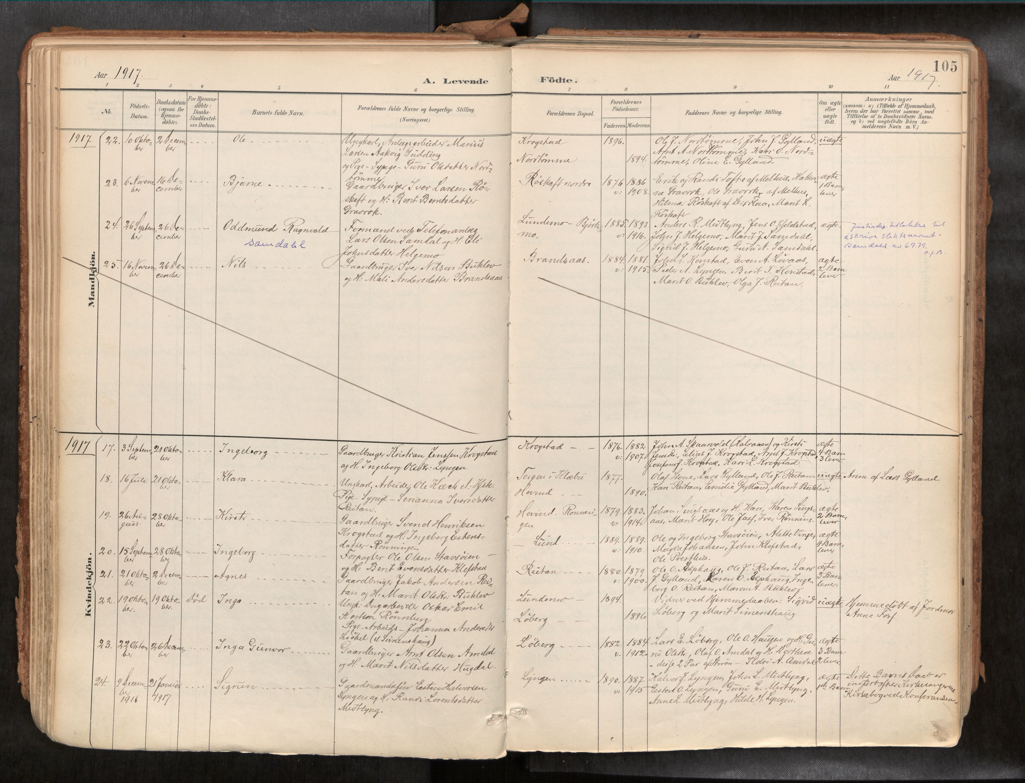 Ministerialprotokoller, klokkerbøker og fødselsregistre - Sør-Trøndelag, SAT/A-1456/692/L1105b: Parish register (official) no. 692A06, 1891-1934, p. 105
