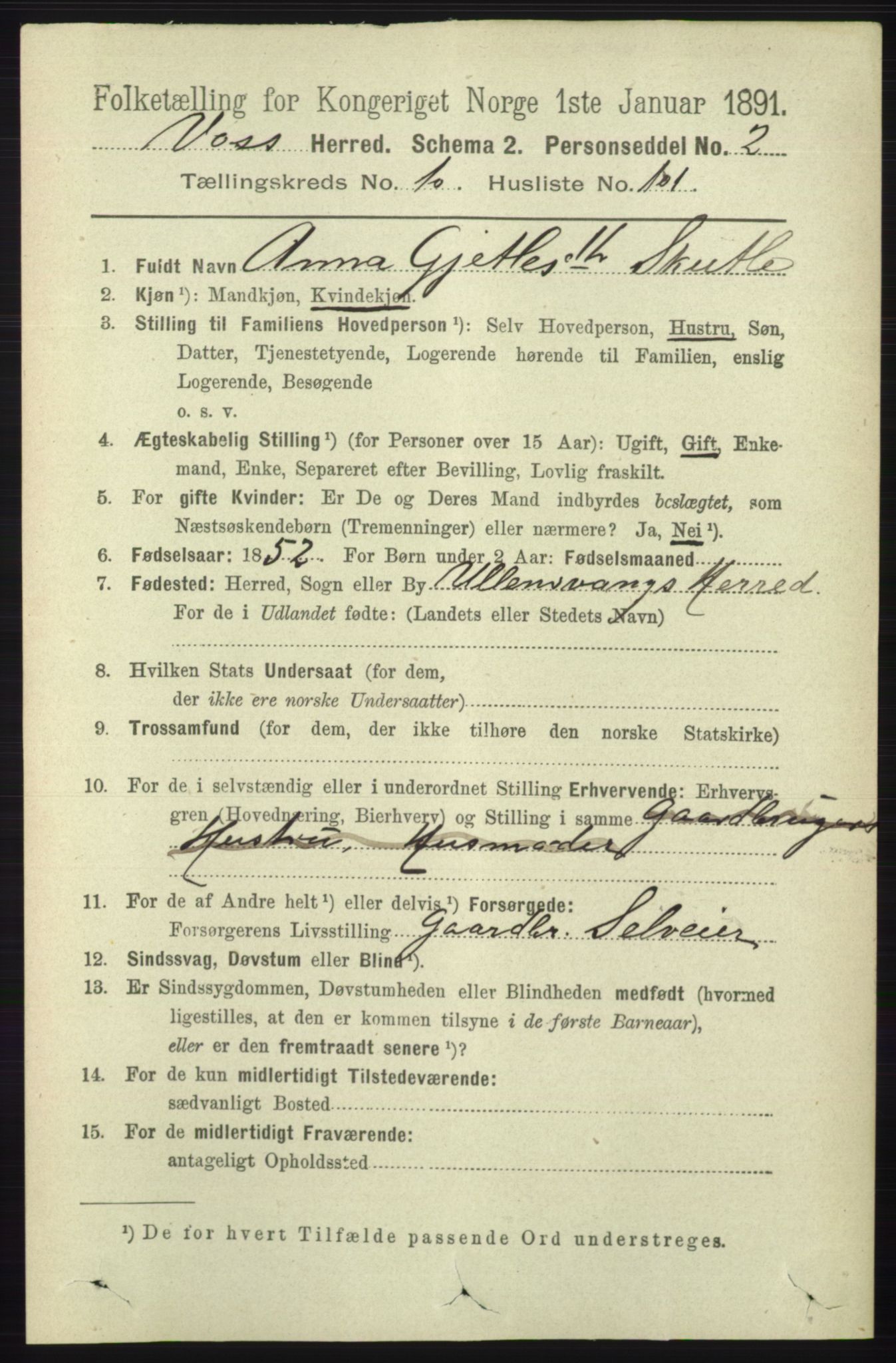 RA, 1891 census for 1235 Voss, 1891, p. 5707