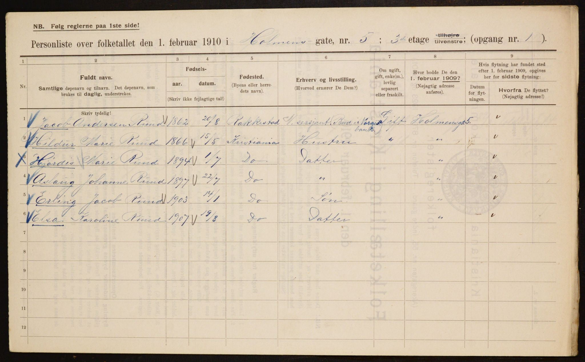 OBA, Municipal Census 1910 for Kristiania, 1910, p. 40061