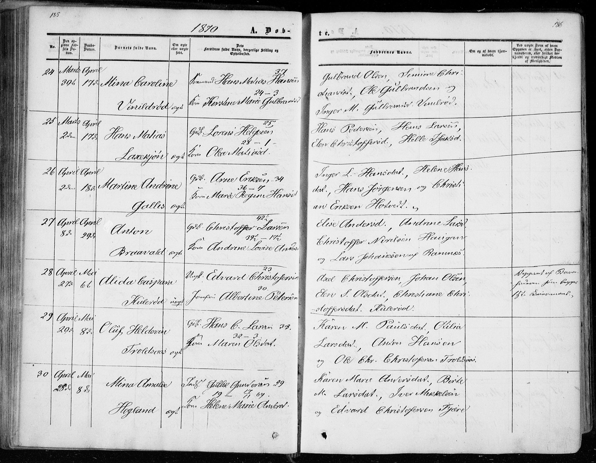 Andebu kirkebøker, SAKO/A-336/F/Fa/L0005: Parish register (official) no. 5, 1857-1870, p. 185-186