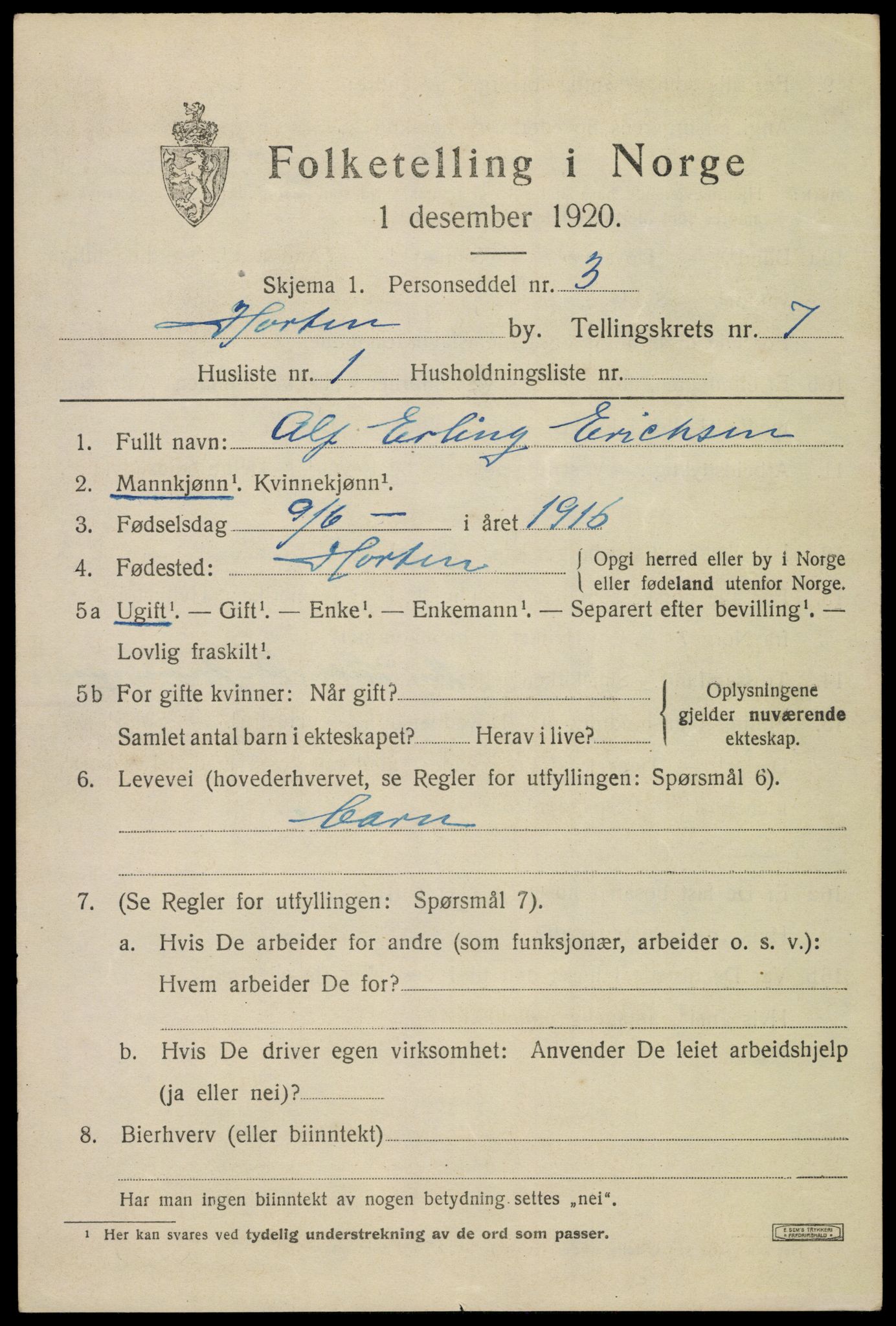 SAKO, 1920 census for Horten, 1920, p. 25835