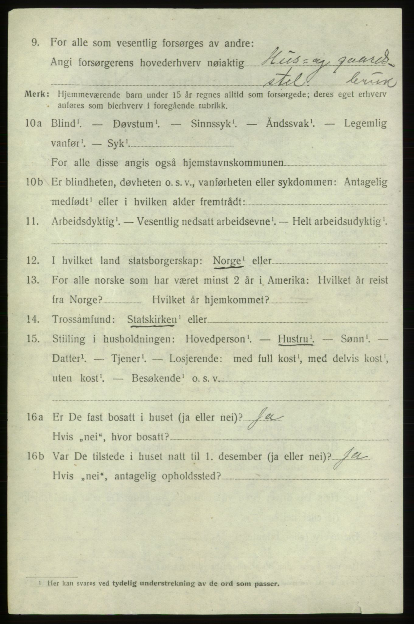 SAB, 1920 census for Tysnes, 1920, p. 6169