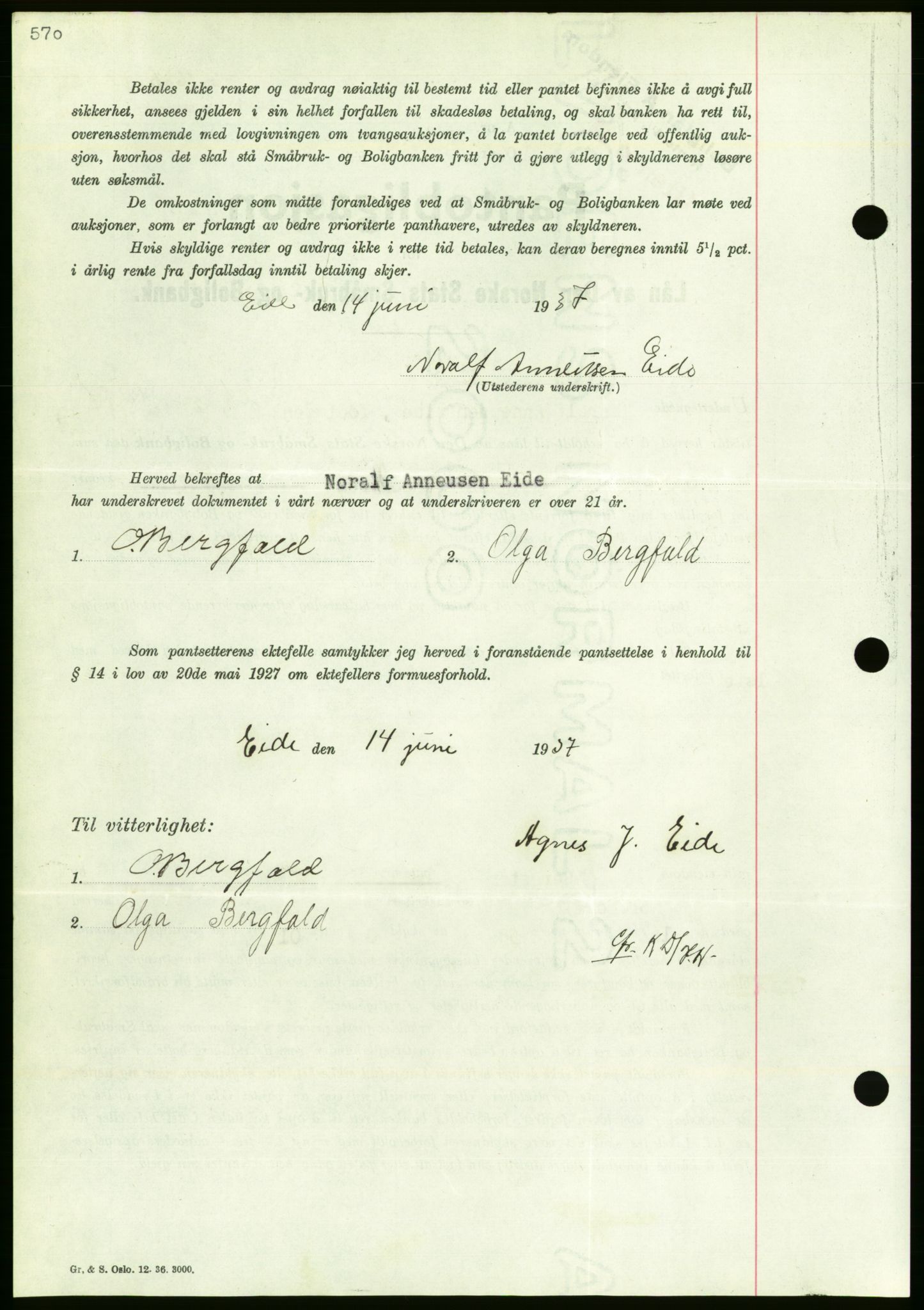 Nordmøre sorenskriveri, AV/SAT-A-4132/1/2/2Ca/L0091: Mortgage book no. B81, 1937-1937, Diary no: : 1666/1937