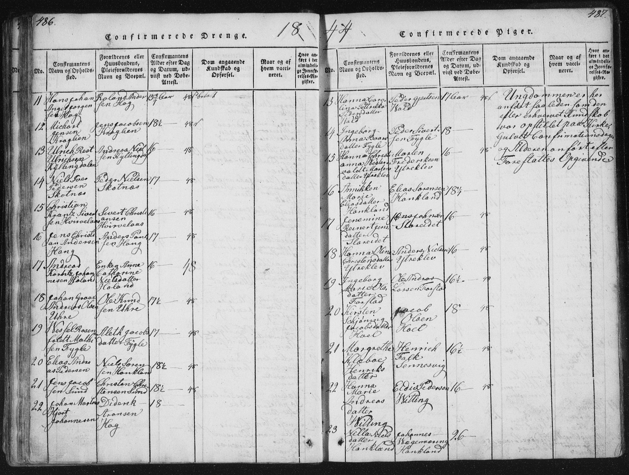 Ministerialprotokoller, klokkerbøker og fødselsregistre - Nordland, AV/SAT-A-1459/881/L1164: Parish register (copy) no. 881C01, 1818-1853, p. 486-487