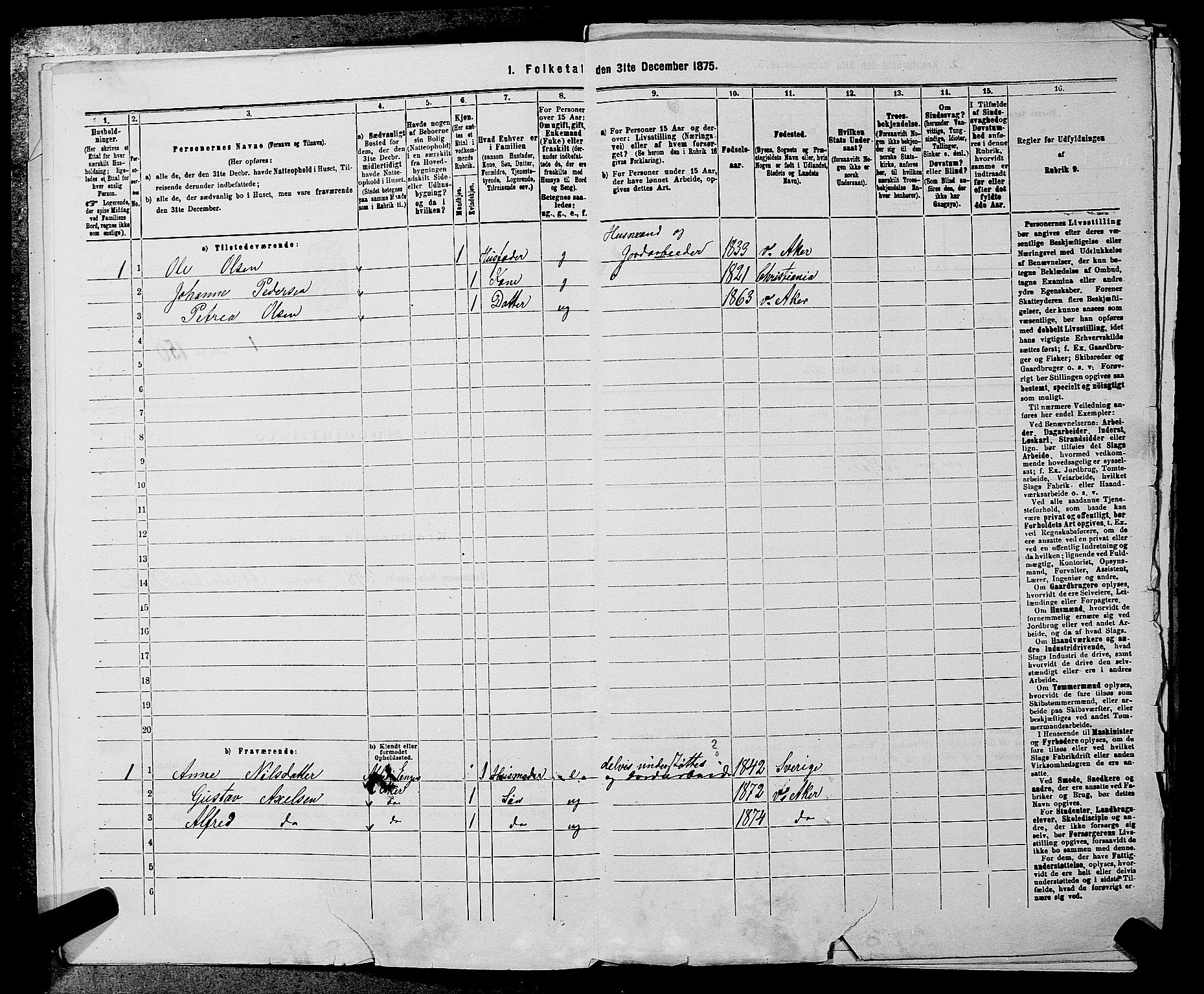 RA, 1875 census for 0218aP Vestre Aker, 1875, p. 177