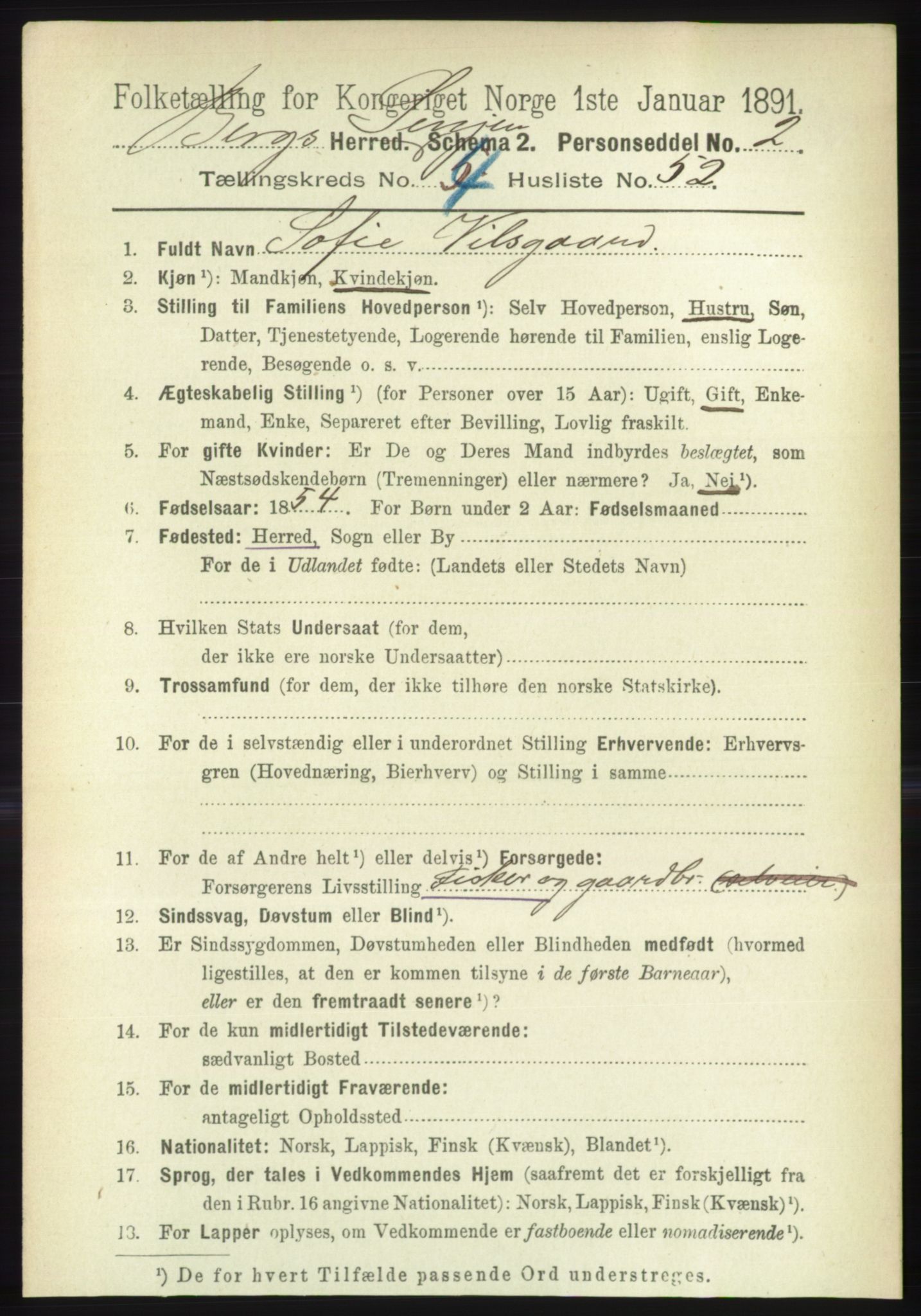 RA, 1891 census for 1929 Berg, 1891, p. 2018