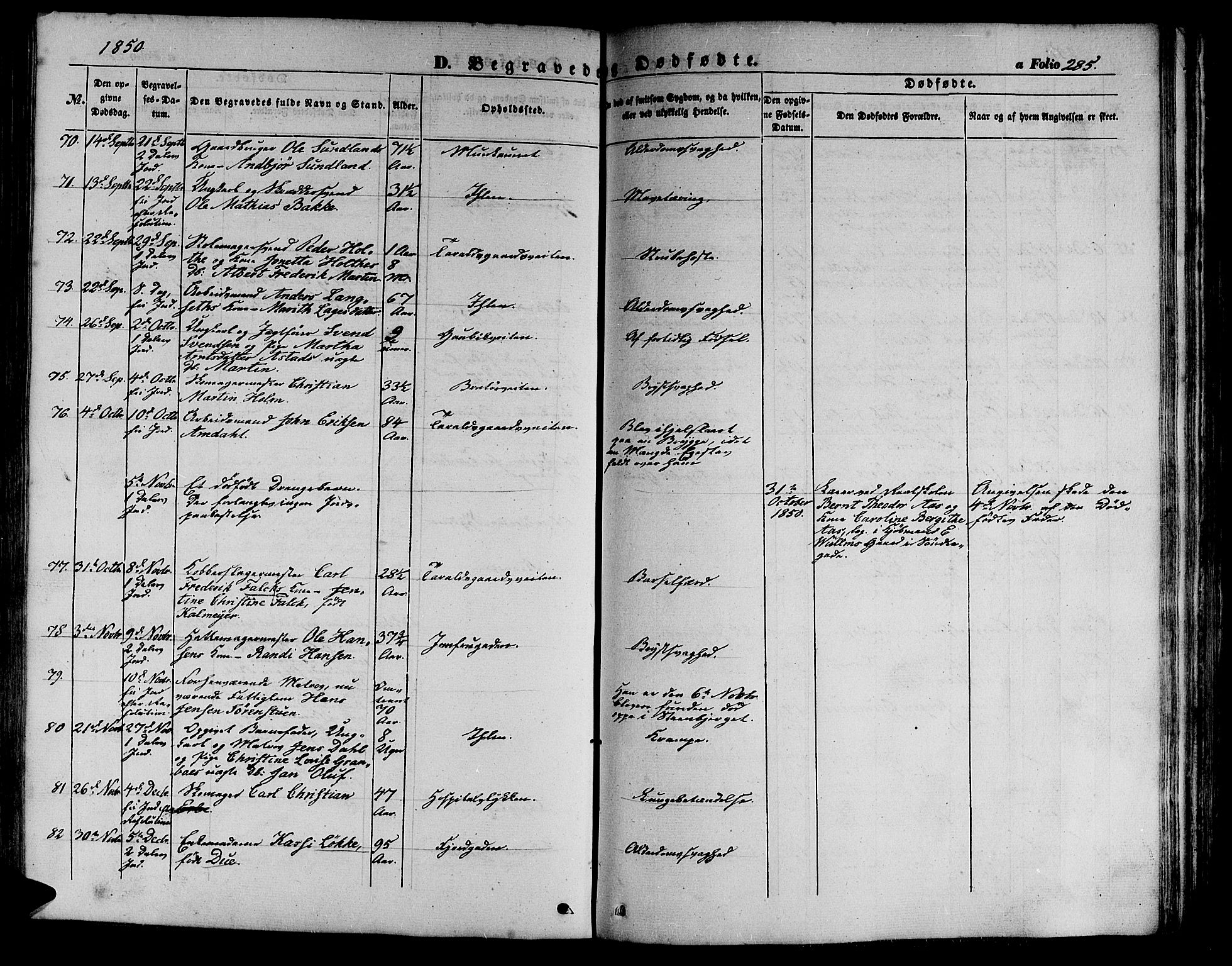 Ministerialprotokoller, klokkerbøker og fødselsregistre - Sør-Trøndelag, SAT/A-1456/602/L0137: Parish register (copy) no. 602C05, 1846-1856, p. 285
