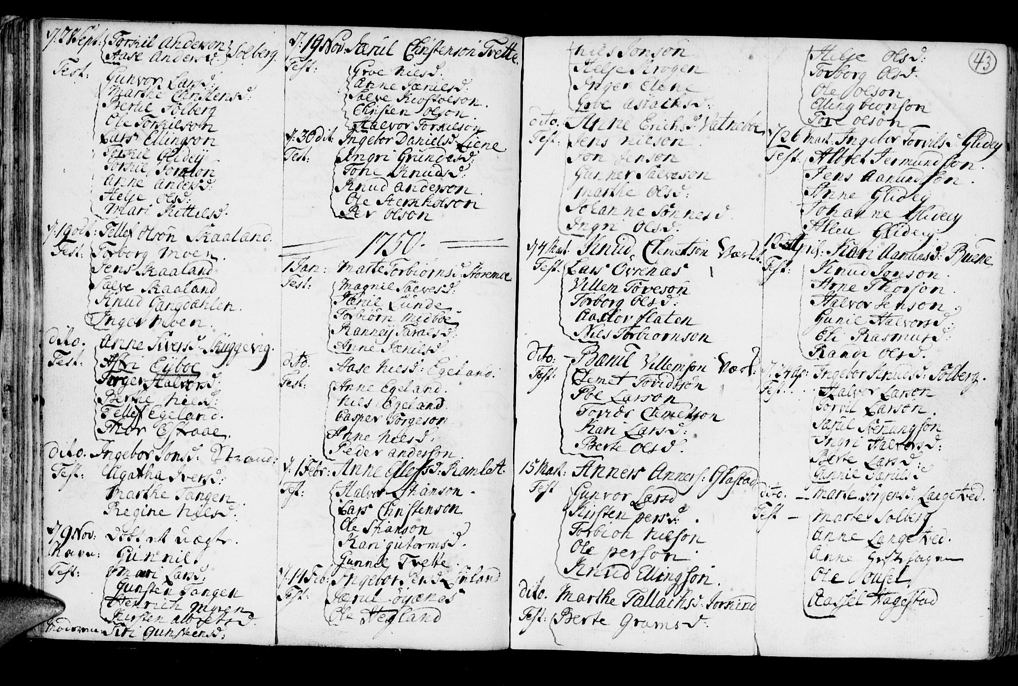 Holt sokneprestkontor, AV/SAK-1111-0021/F/Fb/L0005: Parish register (copy) no. B 5, 1746-1764, p. 43