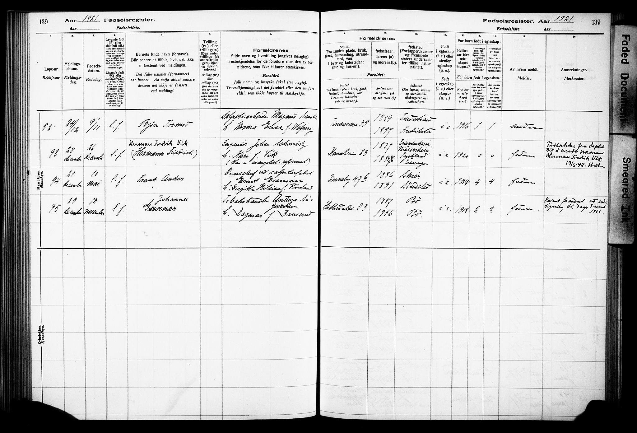 Notodden kirkebøker, AV/SAKO-A-290/J/Ja/L0001: Birth register no. 1, 1916-1924, p. 139