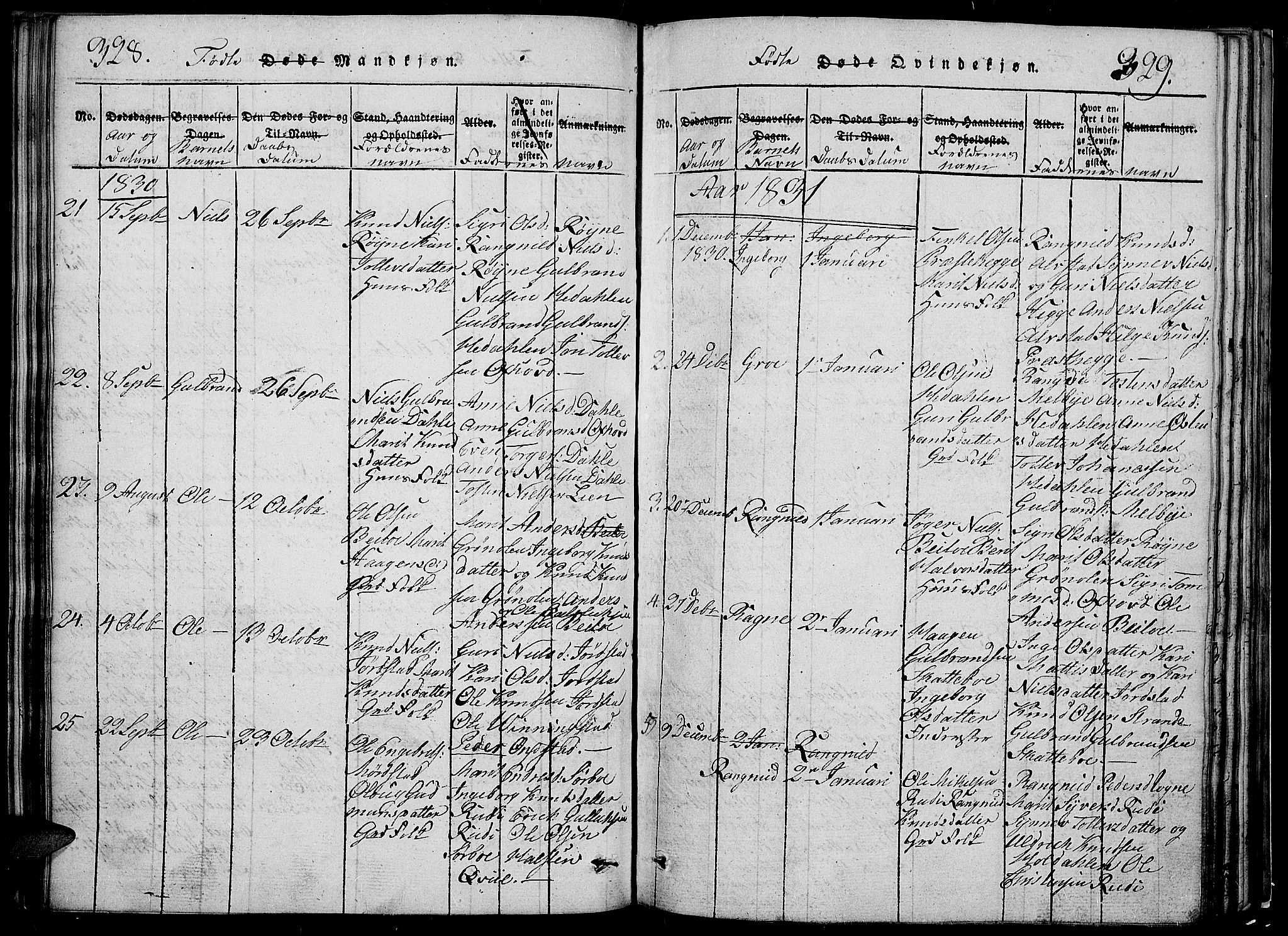 Slidre prestekontor, SAH/PREST-134/H/Ha/Hab/L0002: Parish register (copy) no. 2, 1814-1839, p. 328-329