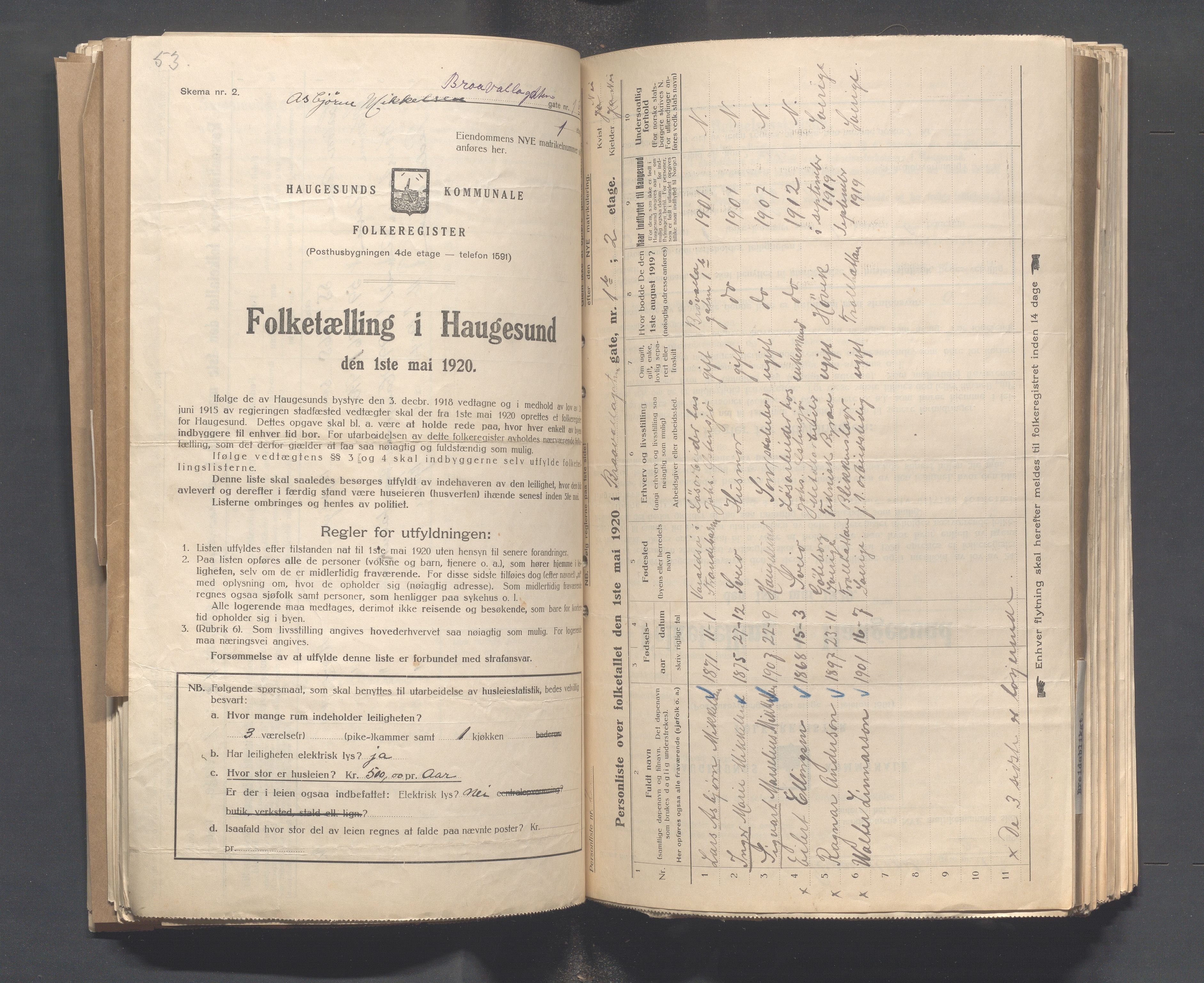 IKAR, Local census 1.5.1920 for Haugesund, 1920, p. 182