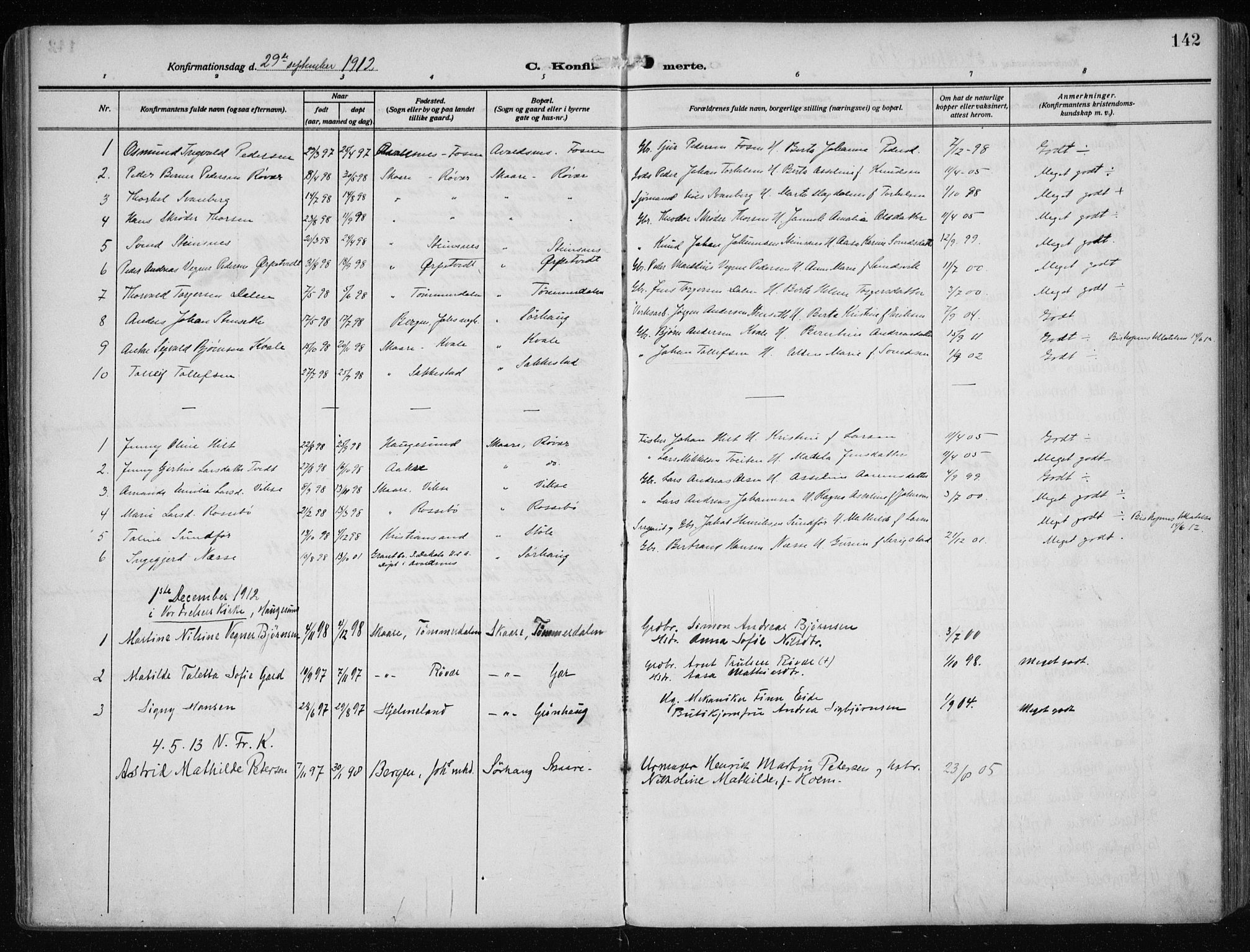 Haugesund sokneprestkontor, AV/SAST-A -101863/H/Ha/Haa/L0010: Parish register (official) no. A 10, 1909-1935, p. 142