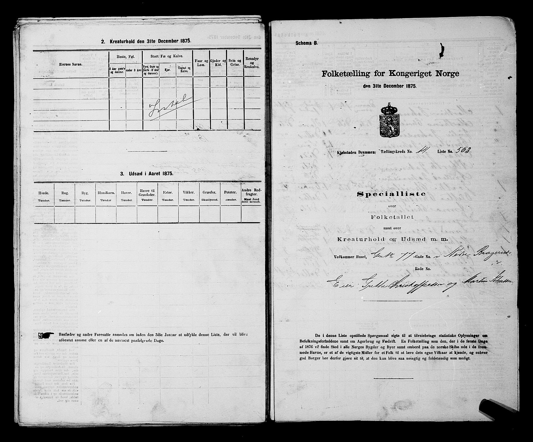 SAKO, 1875 census for 0602 Drammen, 1875, p. 1608