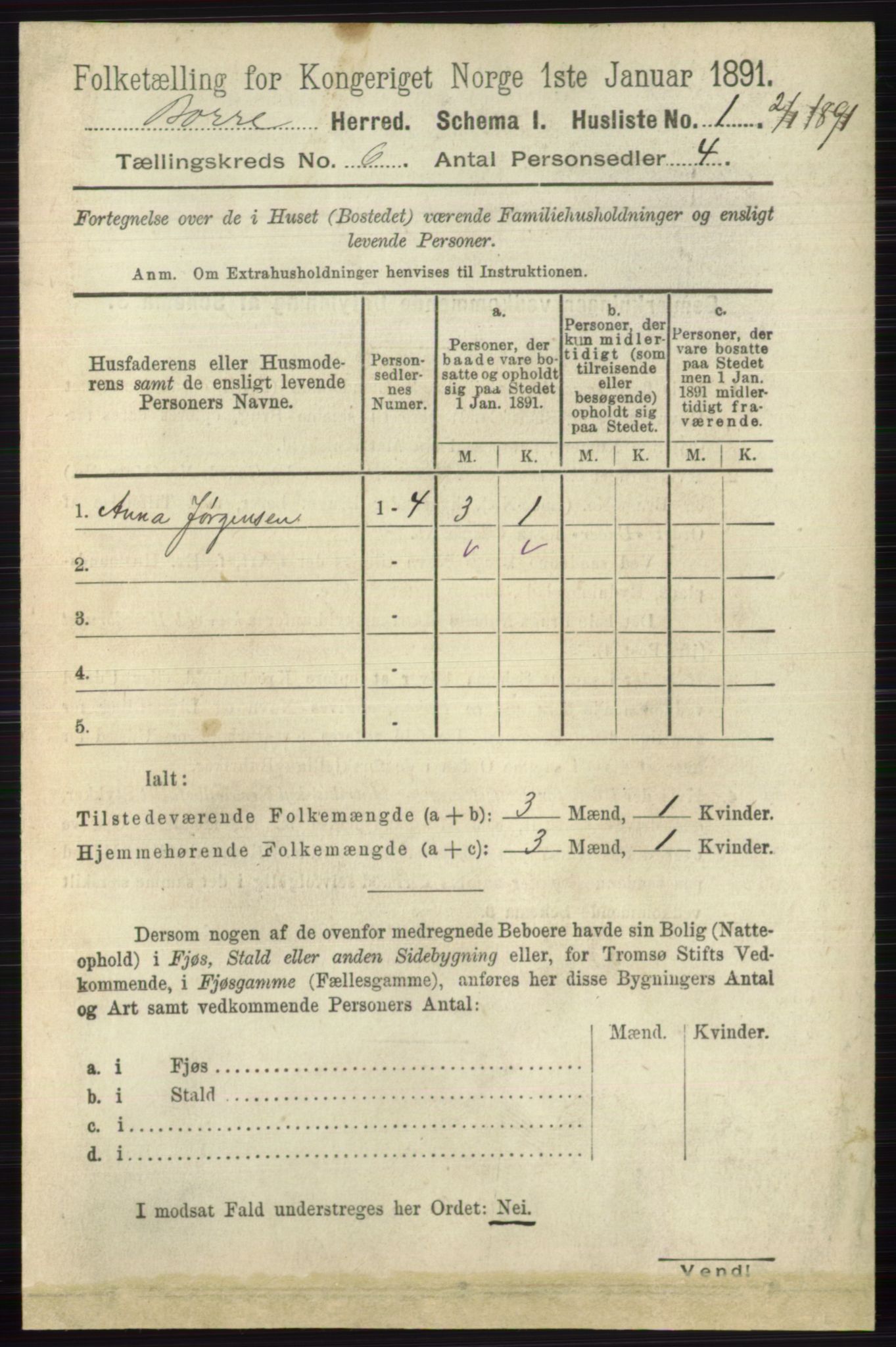 RA, 1891 census for 0717 Borre, 1891, p. 2532