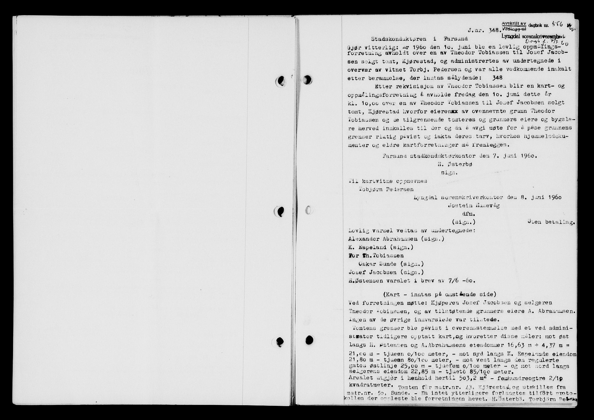 Lyngdal sorenskriveri, AV/SAK-1221-0004/G/Gb/L0680: Mortgage book no. A XXVI, 1960-1960, Diary no: : 556/1960