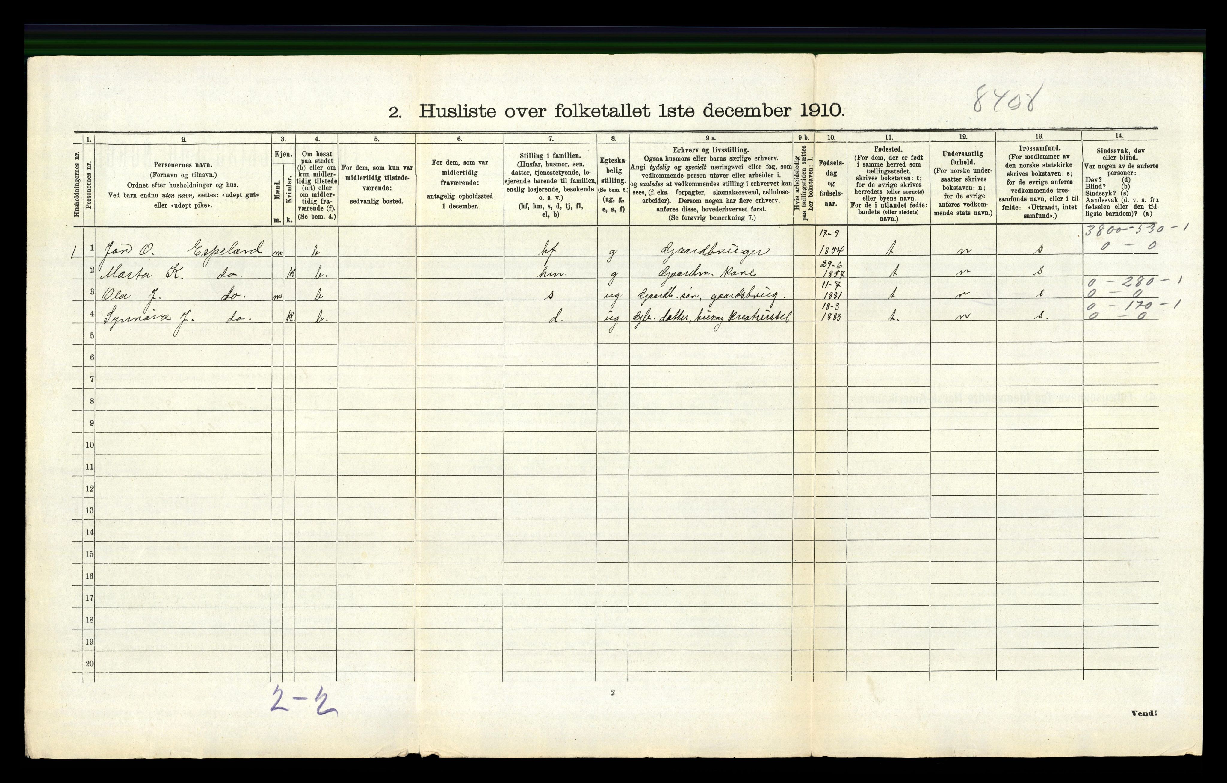 RA, 1910 census for Granvin, 1910, p. 161