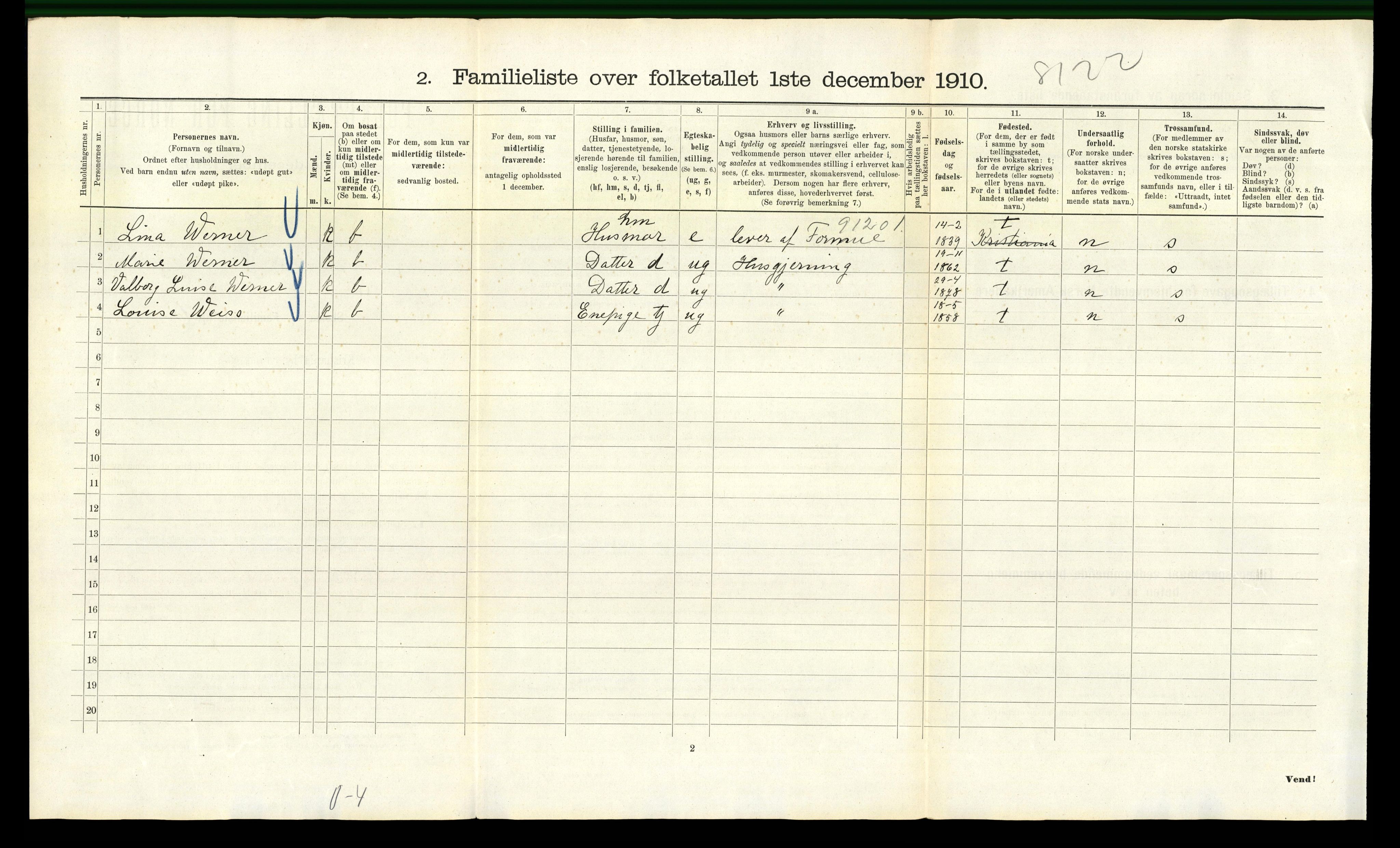 RA, 1910 census for Kristiania, 1910, p. 95166