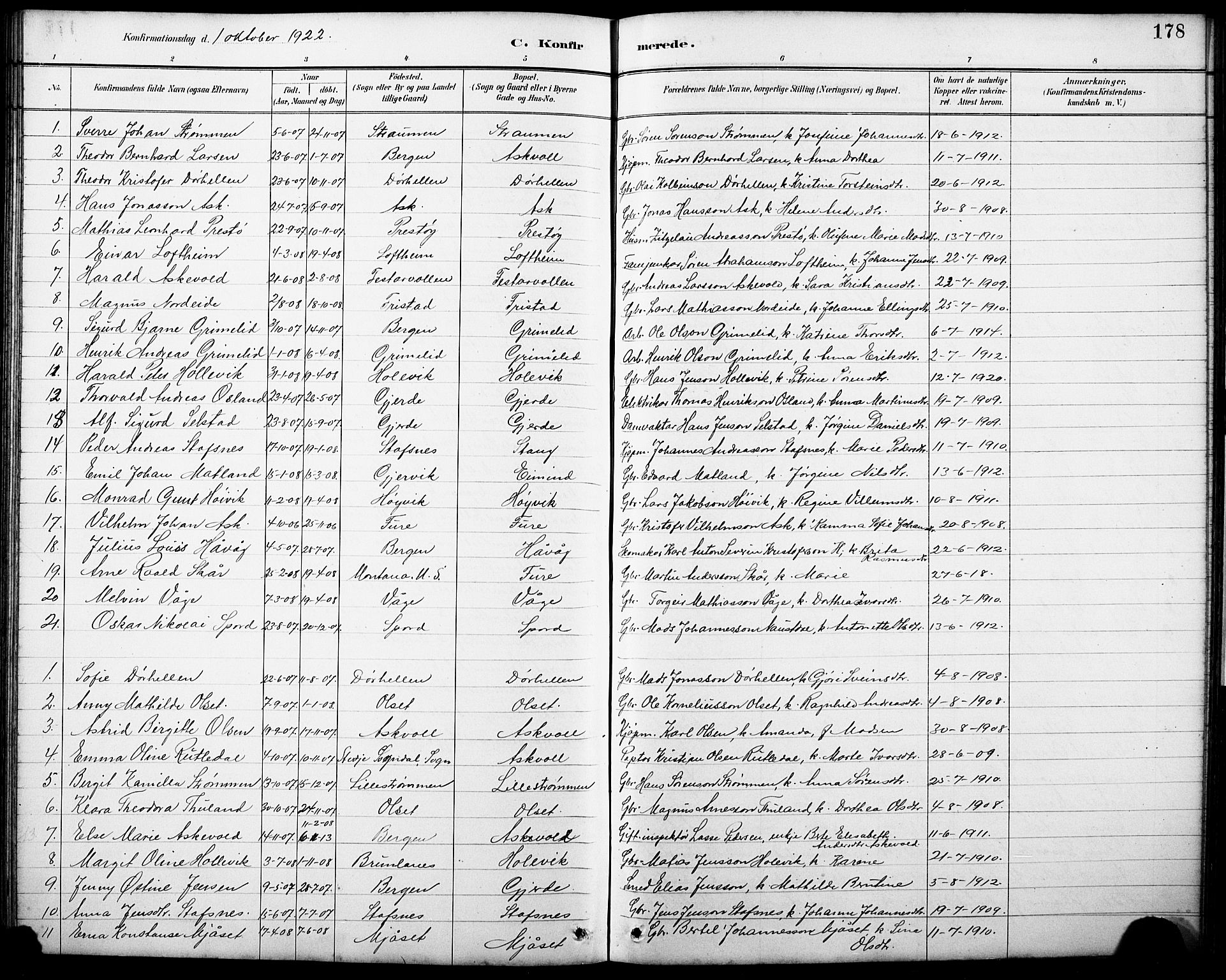 Askvoll sokneprestembete, AV/SAB-A-79501/H/Hab/Haba/L0003: Parish register (copy) no. A 3, 1886-1928, p. 178