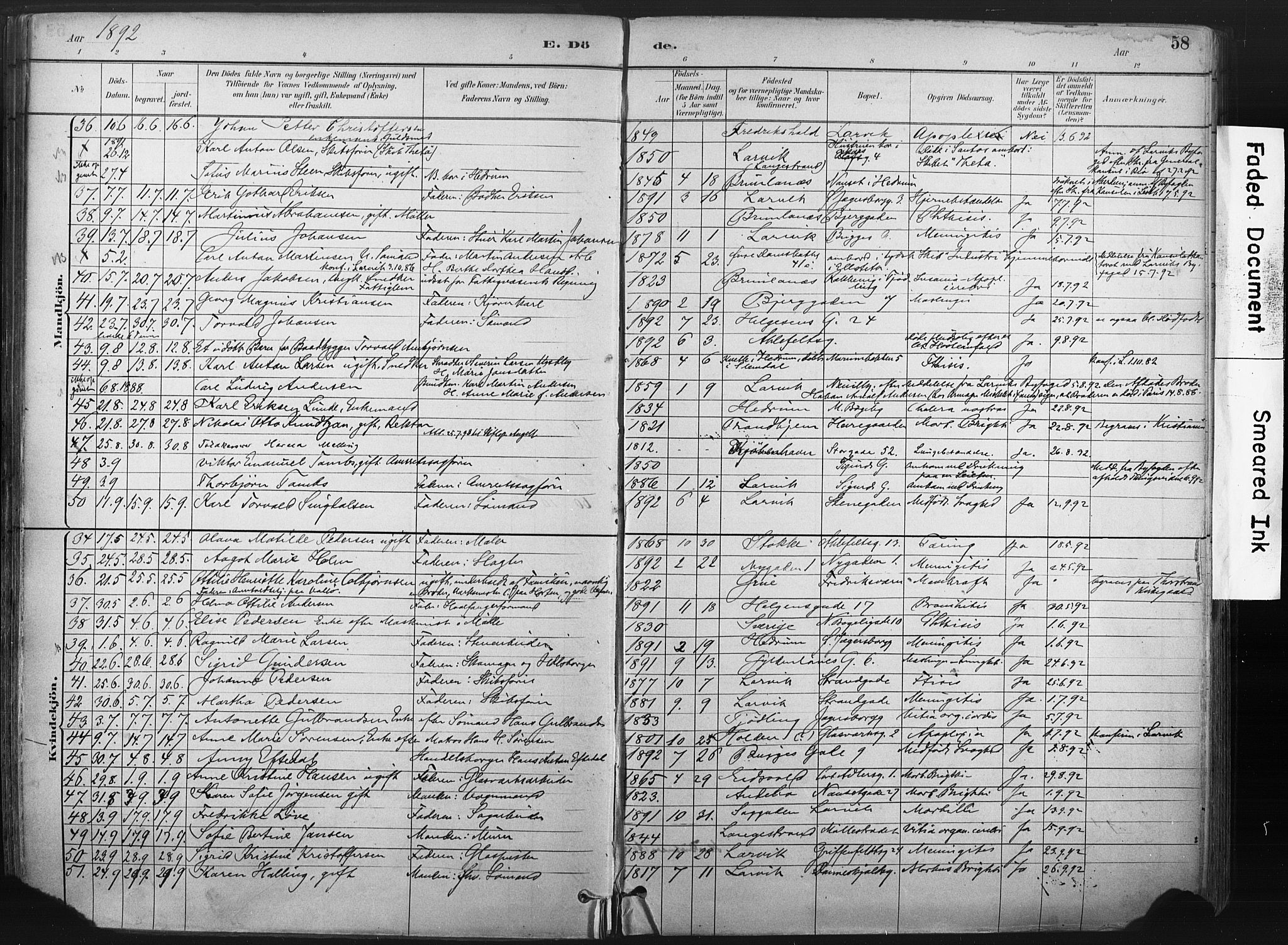 Larvik kirkebøker, AV/SAKO-A-352/F/Fa/L0010: Parish register (official) no. I 10, 1884-1910, p. 58