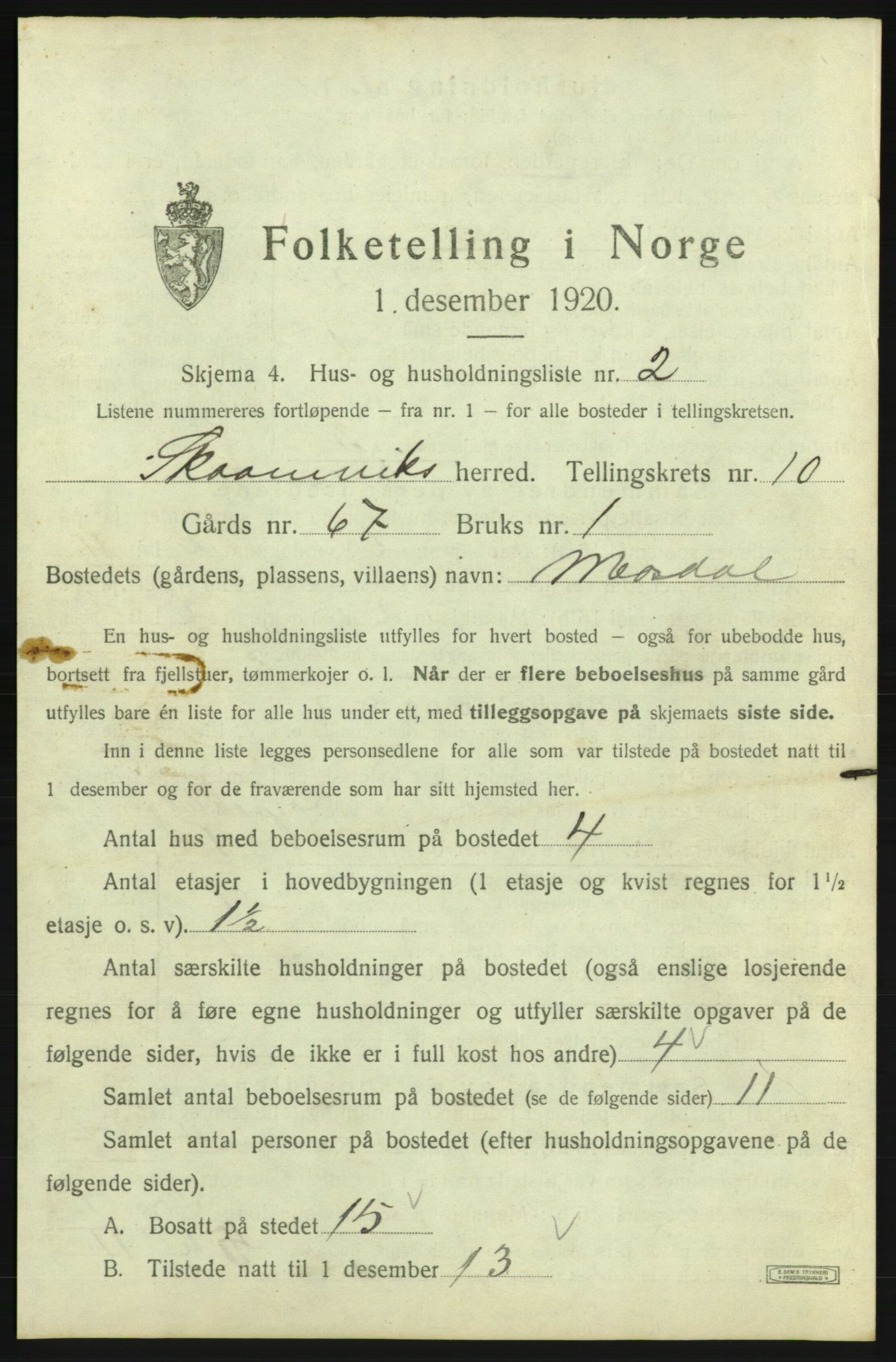 SAB, 1920 census for Skånevik, 1920, p. 1166