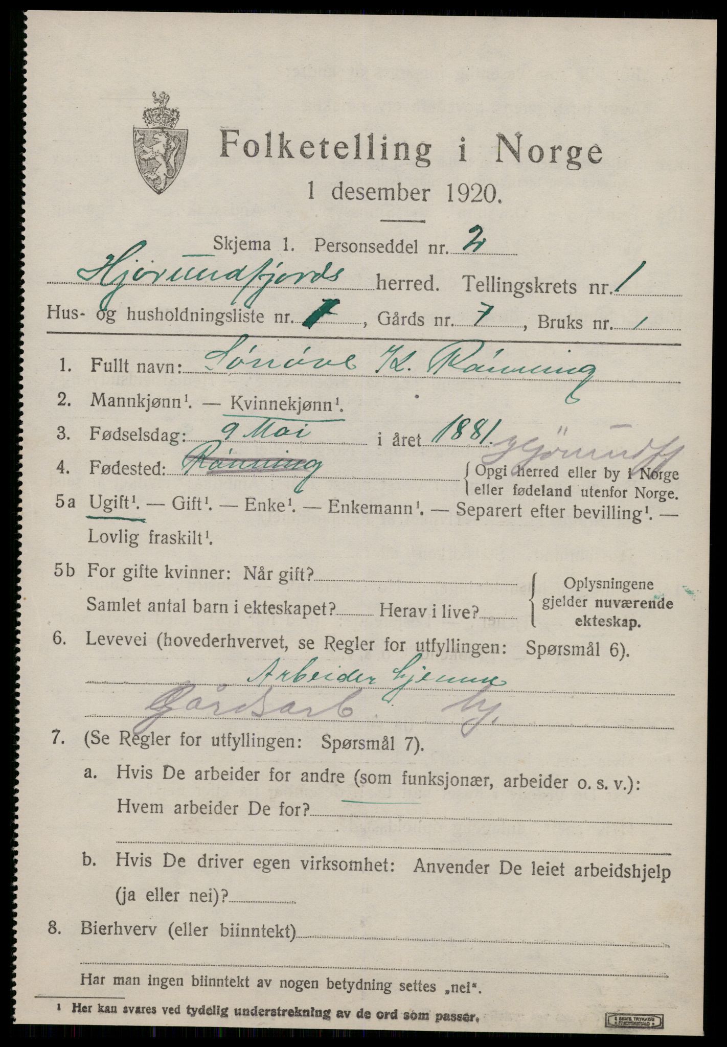 SAT, 1920 census for Hjørundfjord, 1920, p. 631