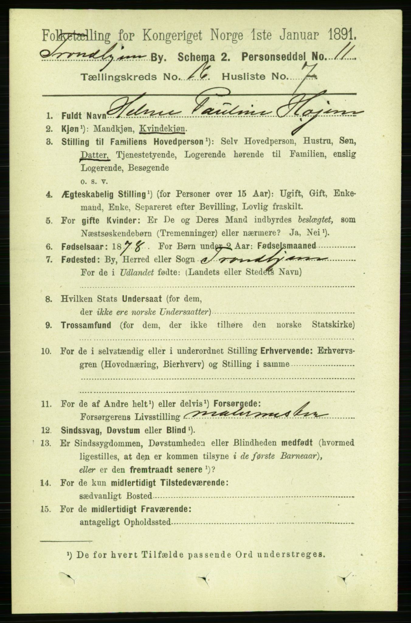 RA, 1891 census for 1601 Trondheim, 1891, p. 12396
