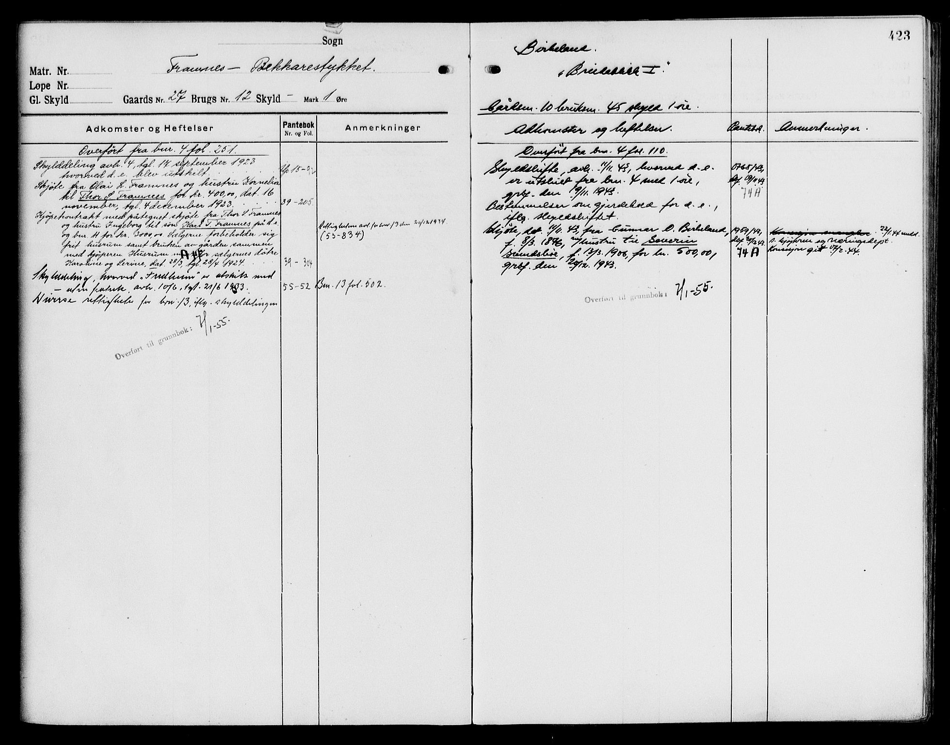 Sunnhordland sorenskrivar, AV/SAB-A-2401/1/G/Ga/Gaj/L0001: Mortgage register no. II.A.j.1, 1921-1955, p. 423