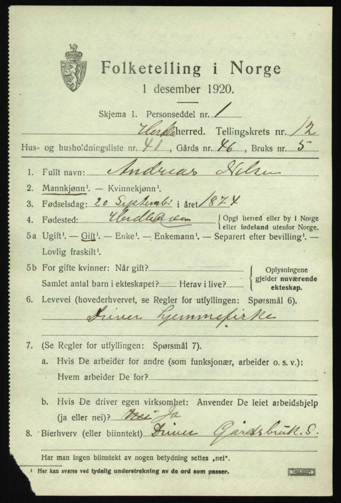 SAB, 1920 census for Herdla, 1920, p. 8901