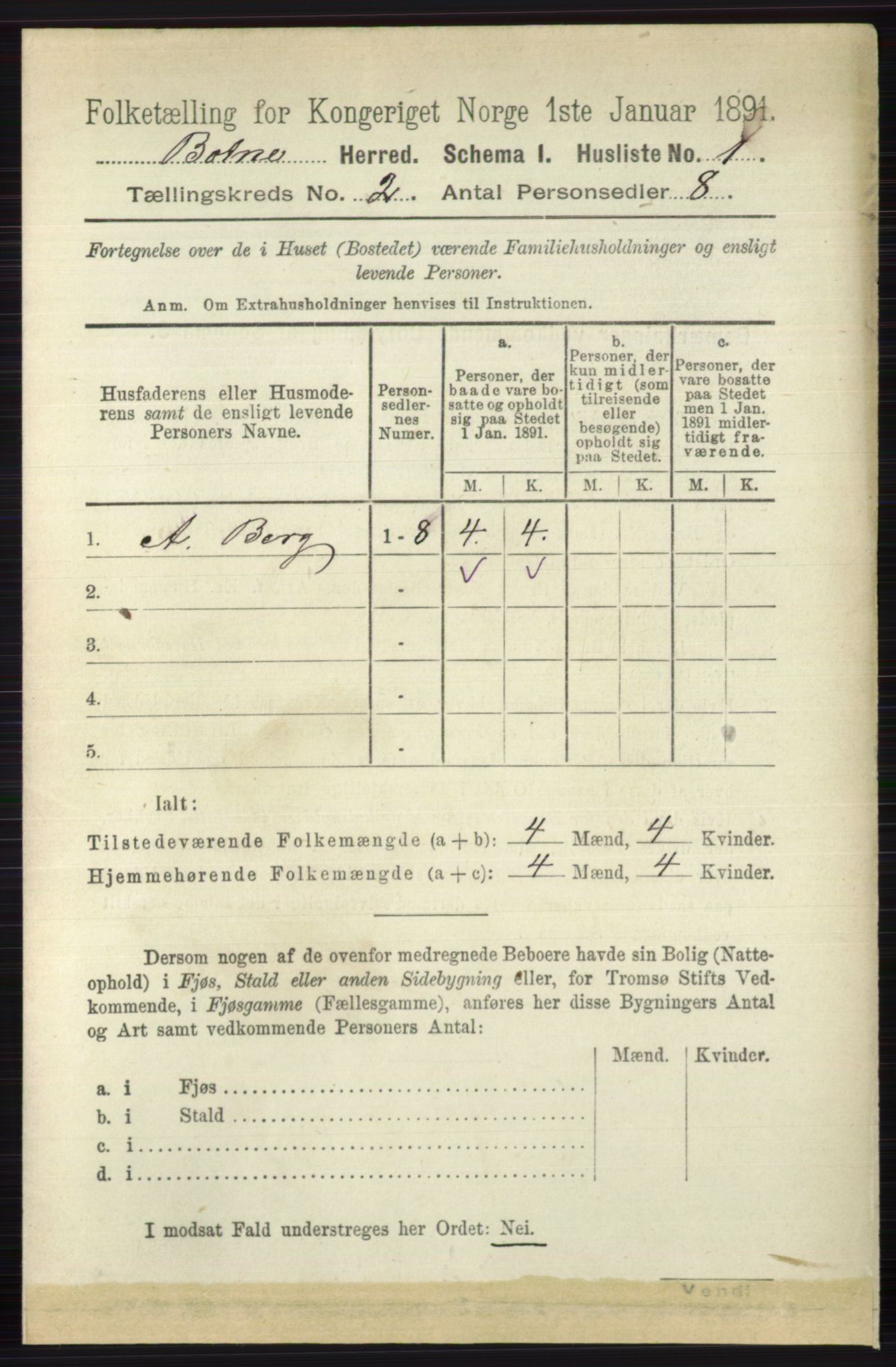 RA, 1891 census for 0715 Botne, 1891, p. 584