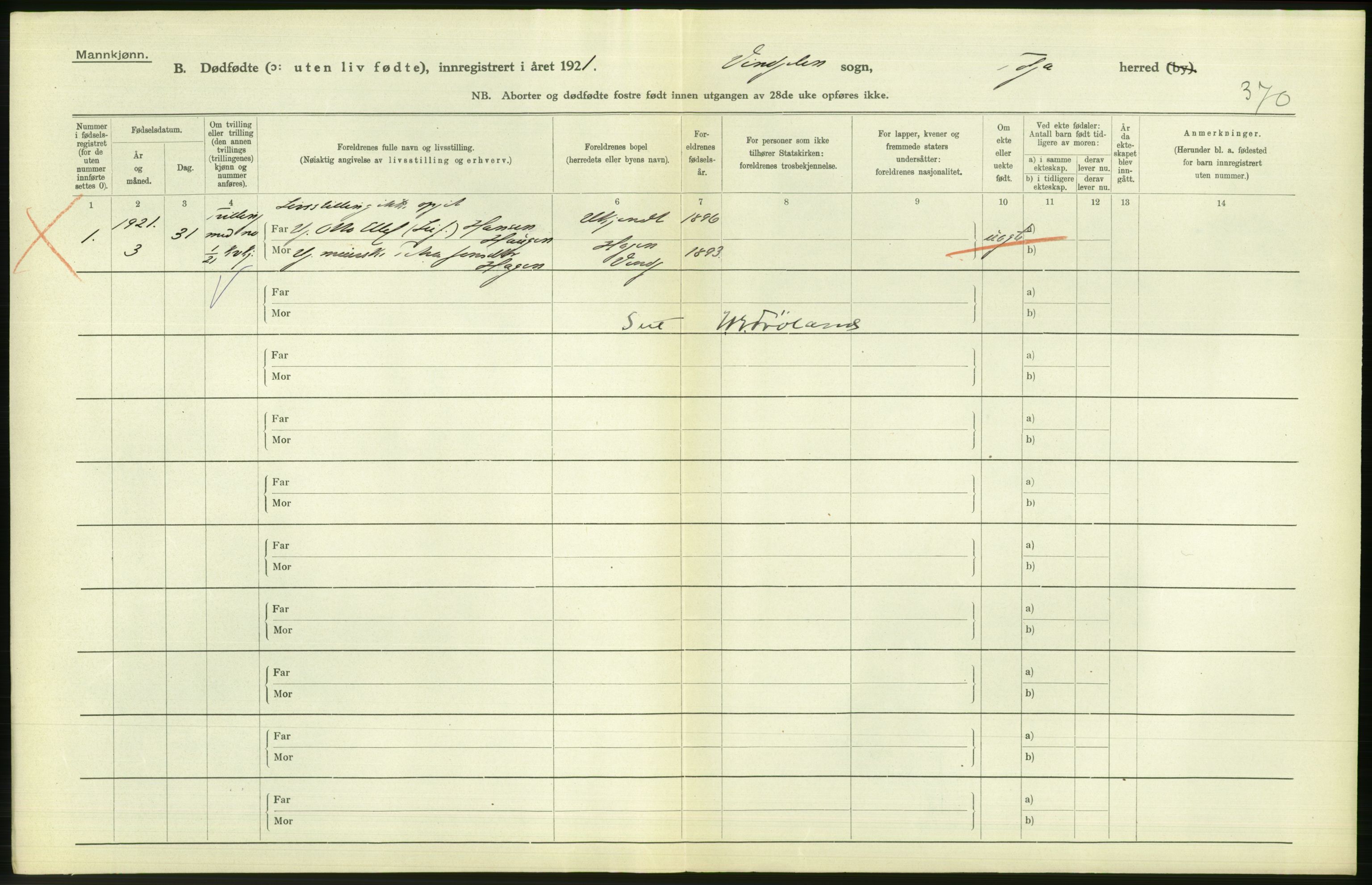 Statistisk sentralbyrå, Sosiodemografiske emner, Befolkning, RA/S-2228/D/Df/Dfc/Dfca/L0015: Hedemark fylke: Levendefødte menn og kvinner. Byer, 1921, p. 834