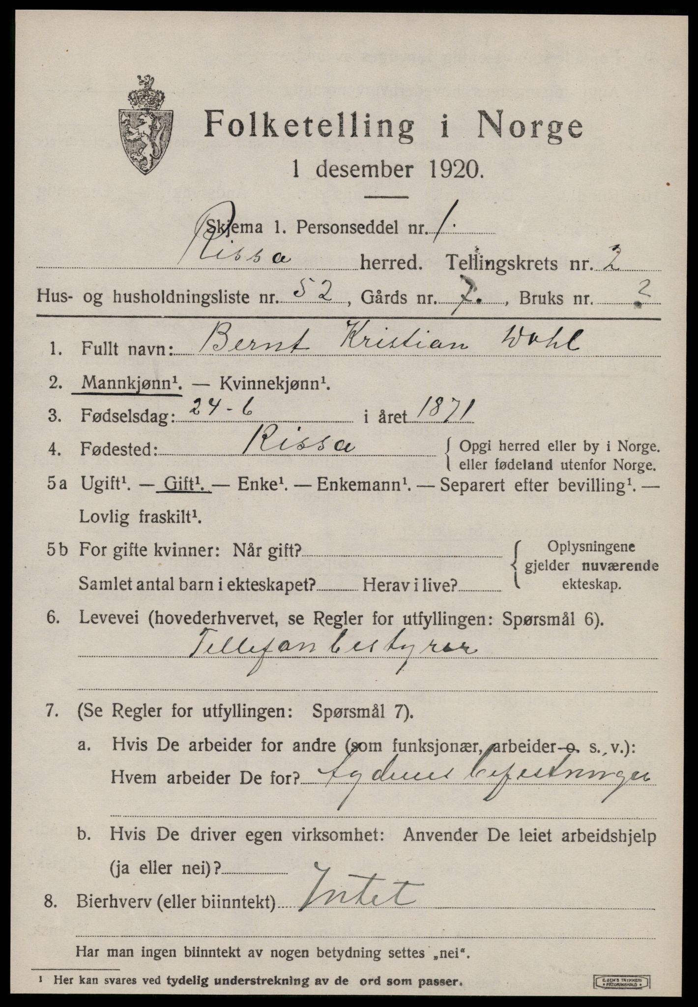 SAT, 1920 census for Rissa, 1920, p. 2313