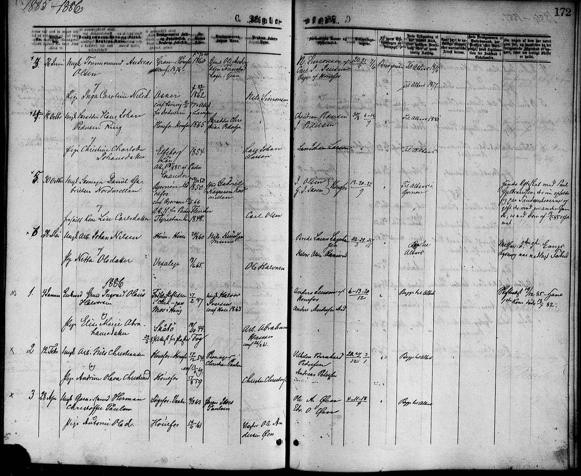 Hønefoss kirkebøker, AV/SAKO-A-609/F/Fa/L0001: Parish register (official) no. 1, 1875-1887, p. 172