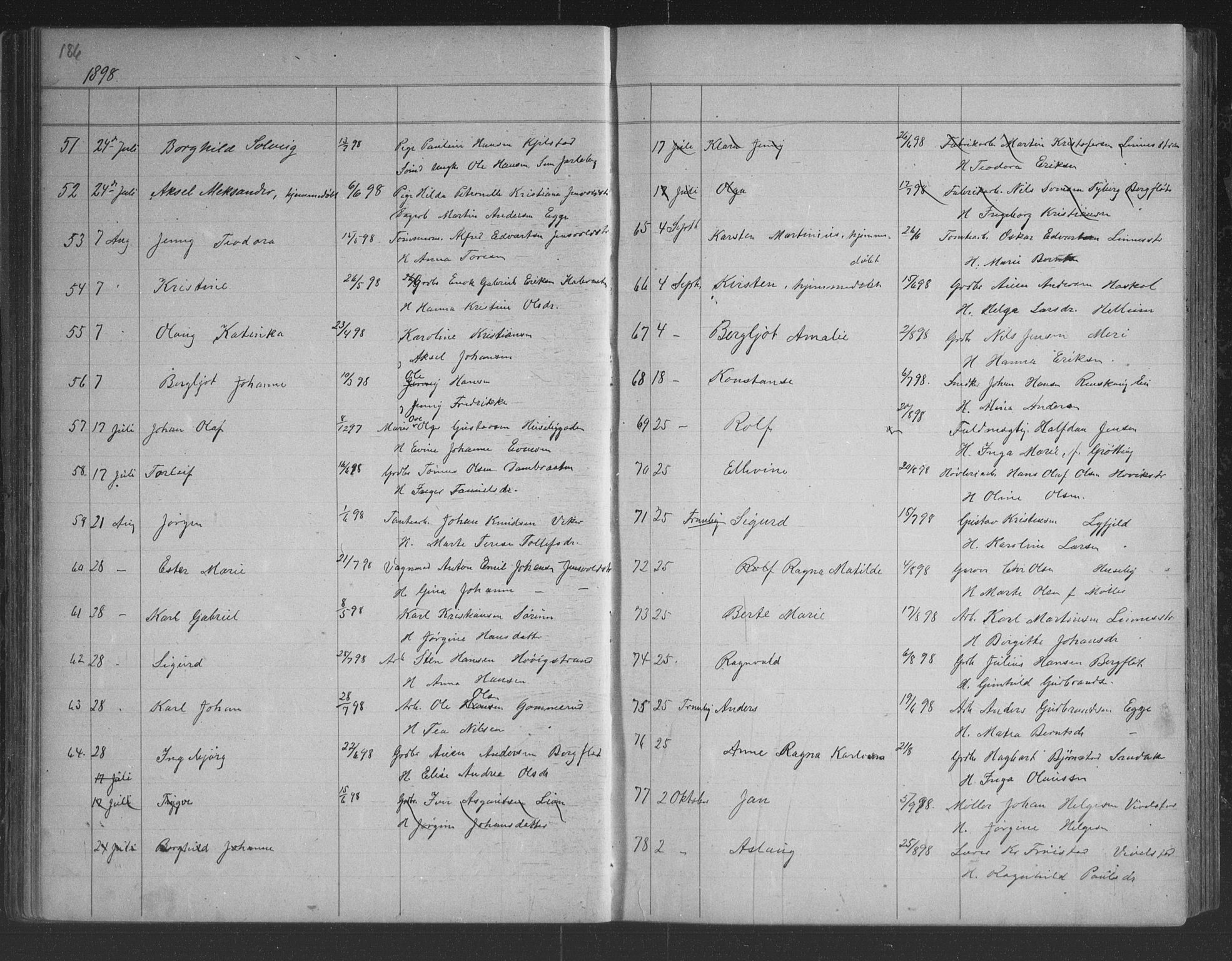 Lier kirkebøker, AV/SAKO-A-230/G/Gb/L0001: Parish register (copy) no. II 1, 1874-1898, p. 186-187