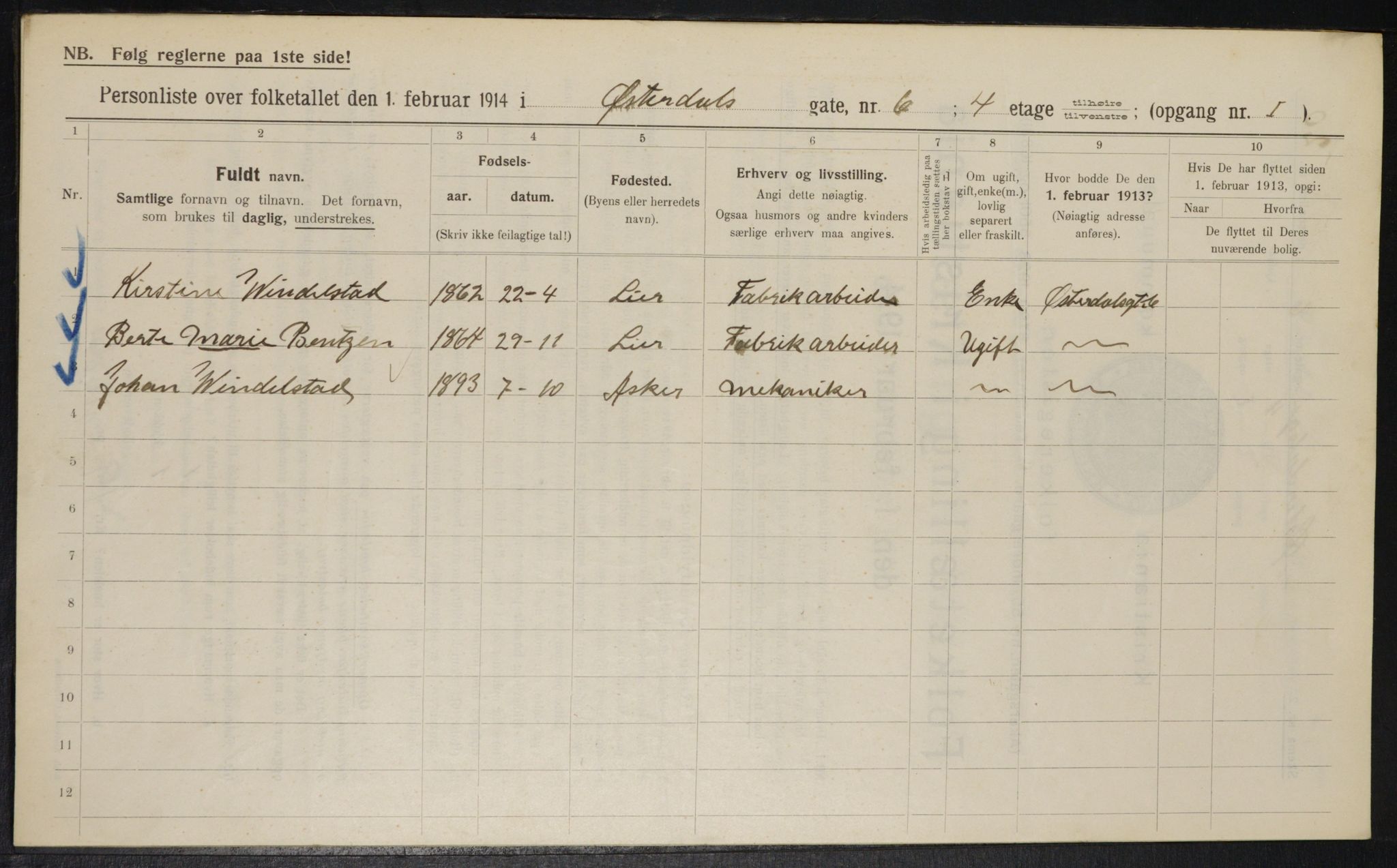 OBA, Municipal Census 1914 for Kristiania, 1914, p. 130080