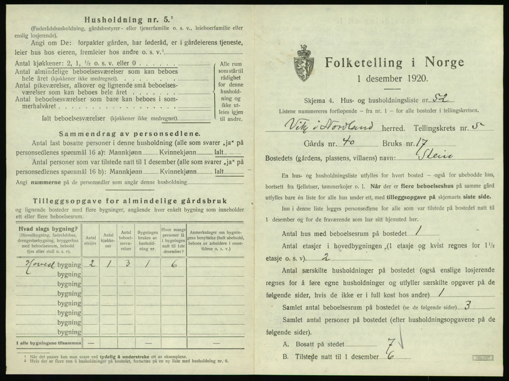 SAT, 1920 census for Vik, 1920, p. 447