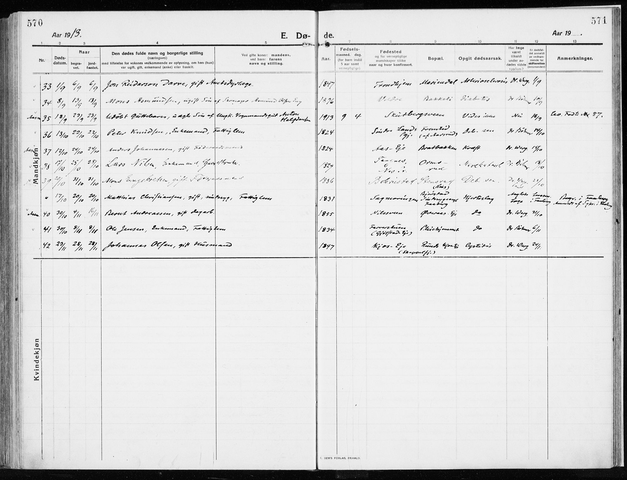 Ringsaker prestekontor, SAH/PREST-014/K/Ka/L0020: Parish register (official) no. 20, 1913-1922, p. 570-571