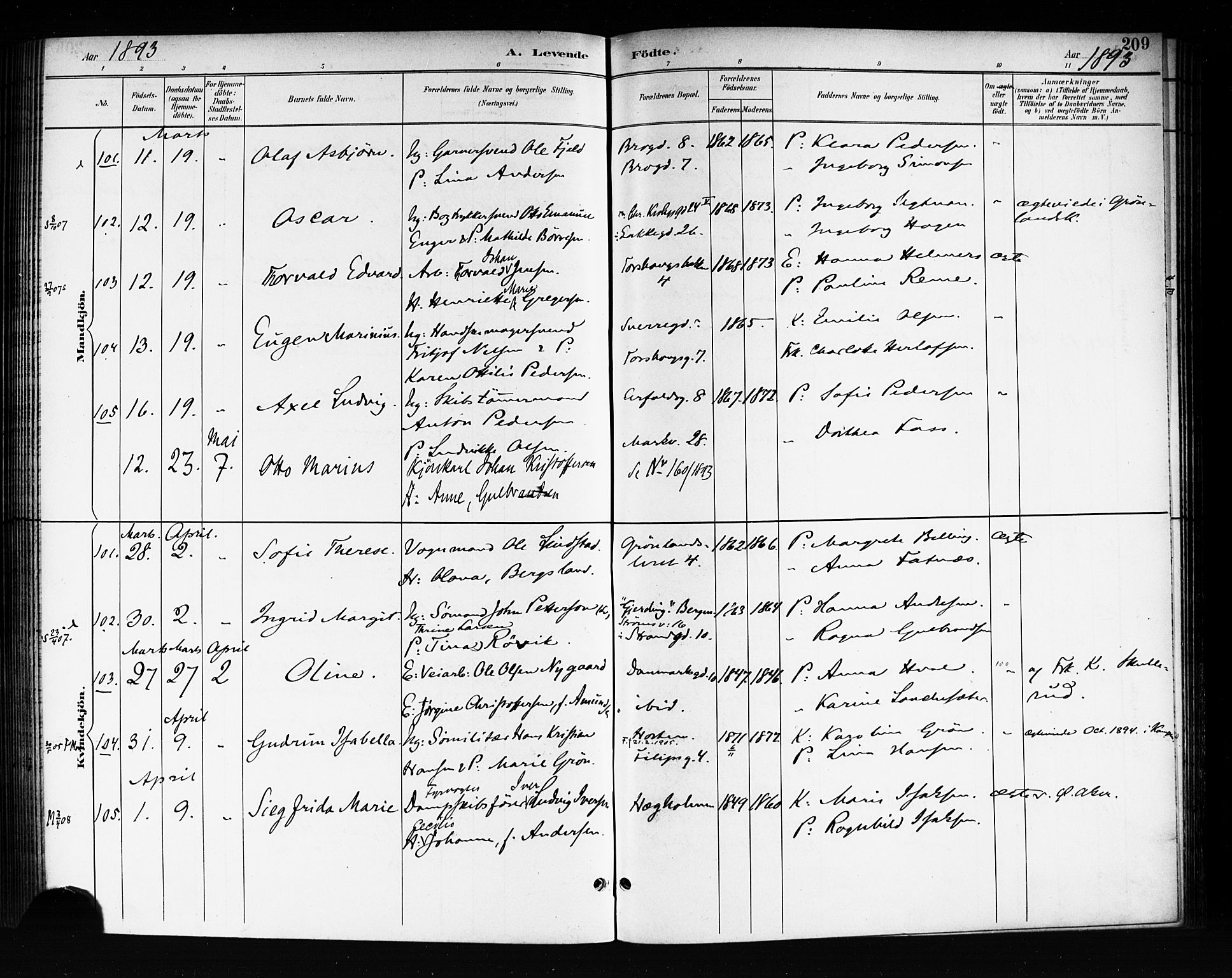 Rikshospitalet prestekontor Kirkebøker, SAO/A-10309b/F/L0008: Parish register (official) no. 8, 1890-1893, p. 209