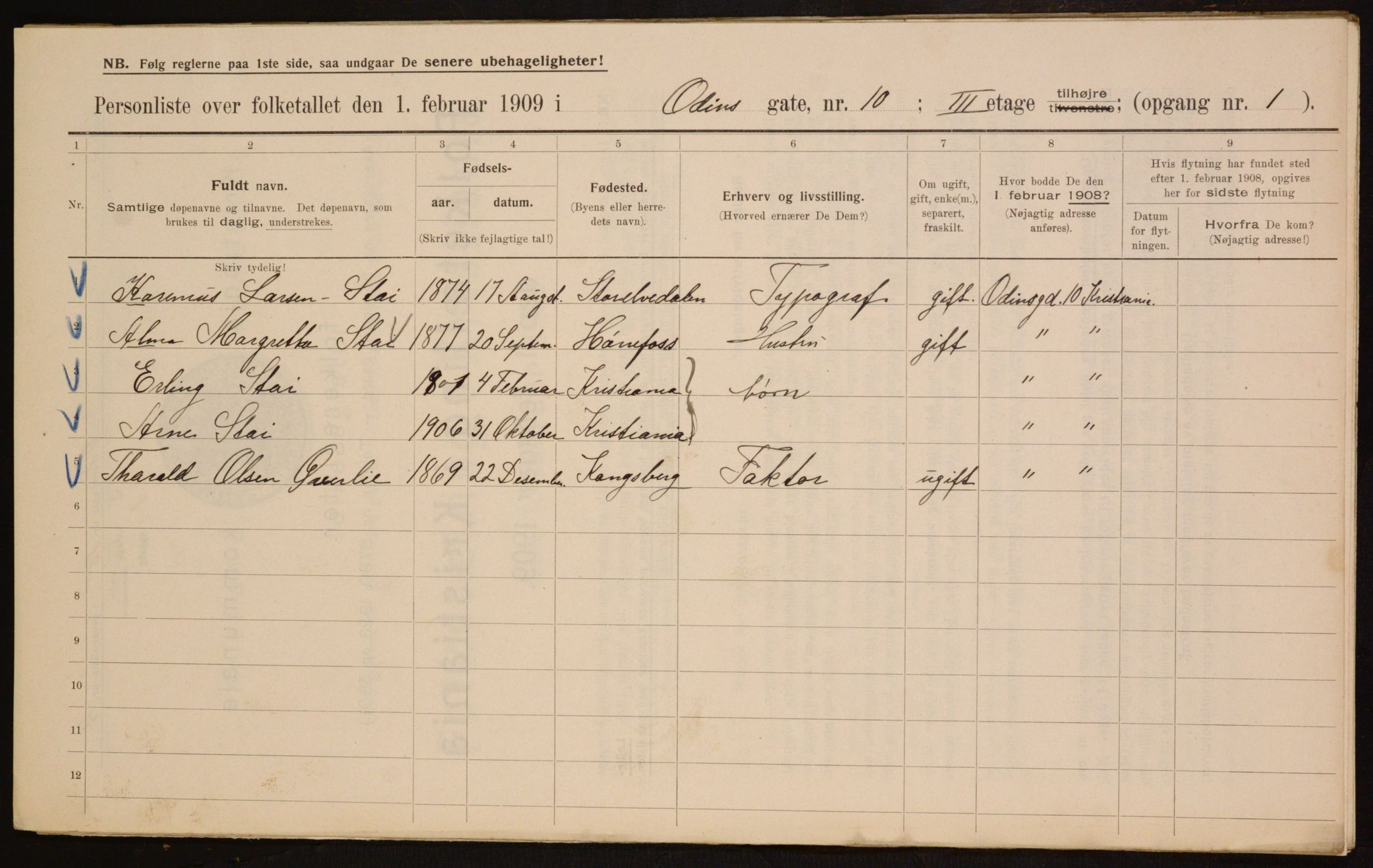 OBA, Municipal Census 1909 for Kristiania, 1909, p. 67671