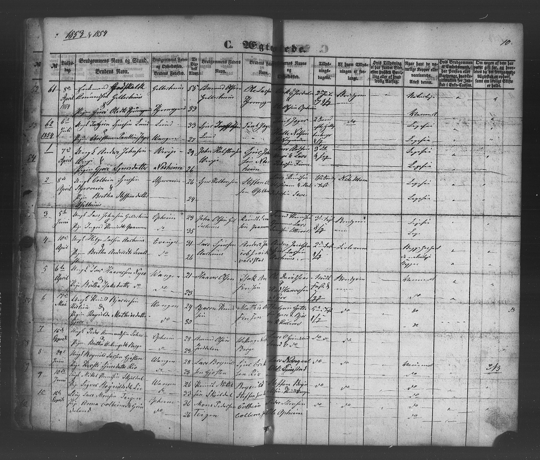 Voss sokneprestembete, SAB/A-79001/H/Haa: Parish register (official) no. A 19, 1851-1886, p. 10